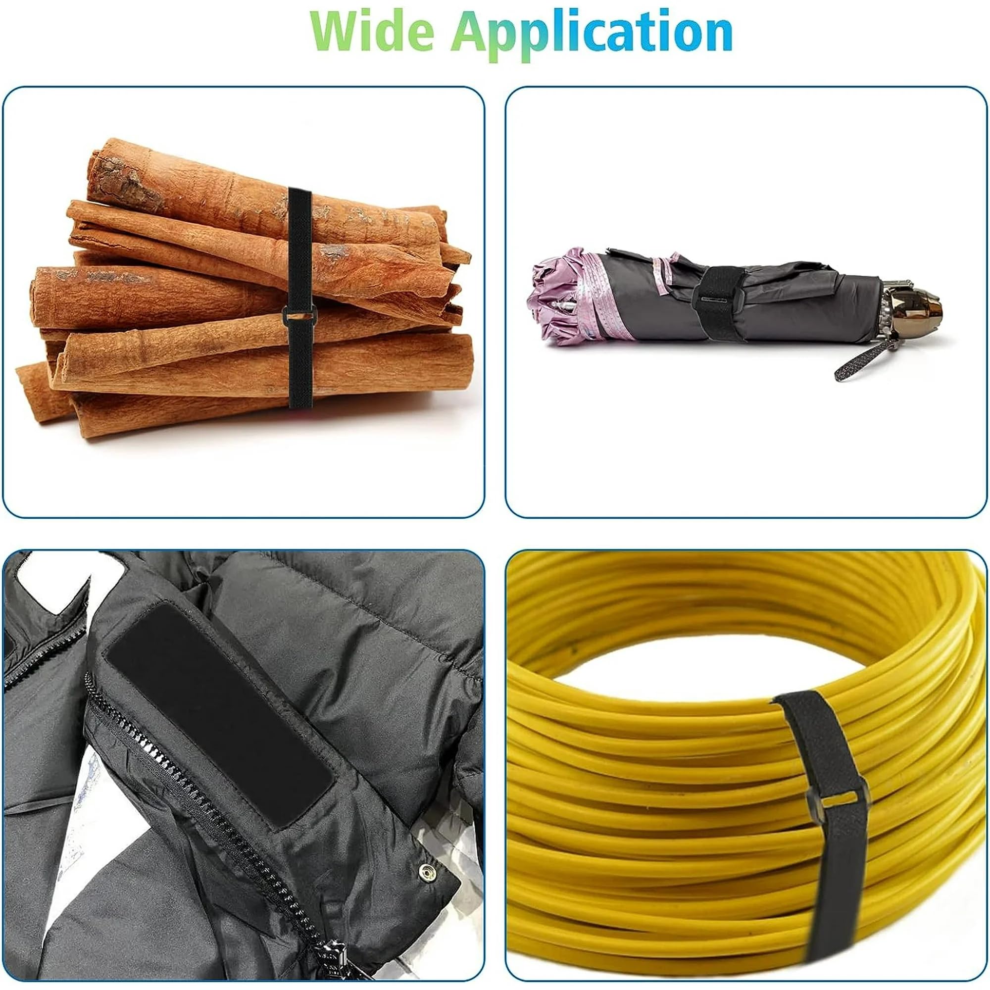 FYCAN 5m Vellcroo Strap with 25 Buckles,Freely Cut to Size, Vellcroo Cable Ties, resealable Vellcroo Straps, 2 cm Wide Cable Vellcroo Ties for Cables, Wires, Hoses Hook and Loop Straps -Black 2