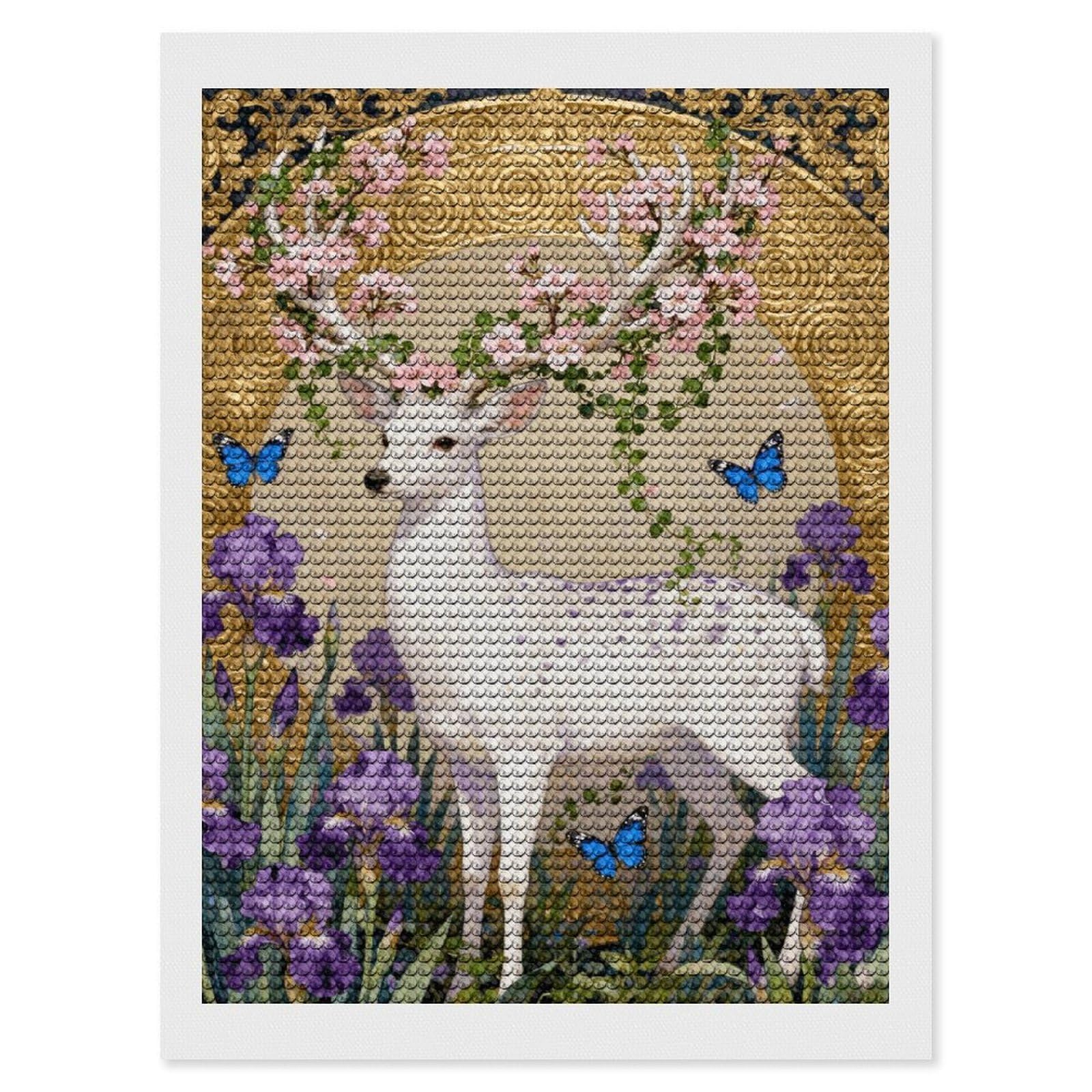 DWVTSLH White Deer and Purple Flowers Diamond Painting Kits for Adults, Personalized Diamond Photo Art Full Drill, DIY 5D Diamond Art Painting Kits for Beginners, Home Wall Decor 12"x16"