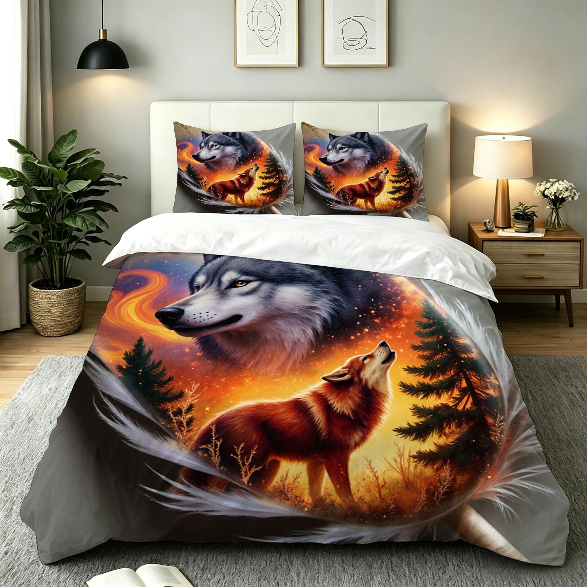 Housse de couette loup 240x260 pour lit deux personnes ado et adulte AW6324