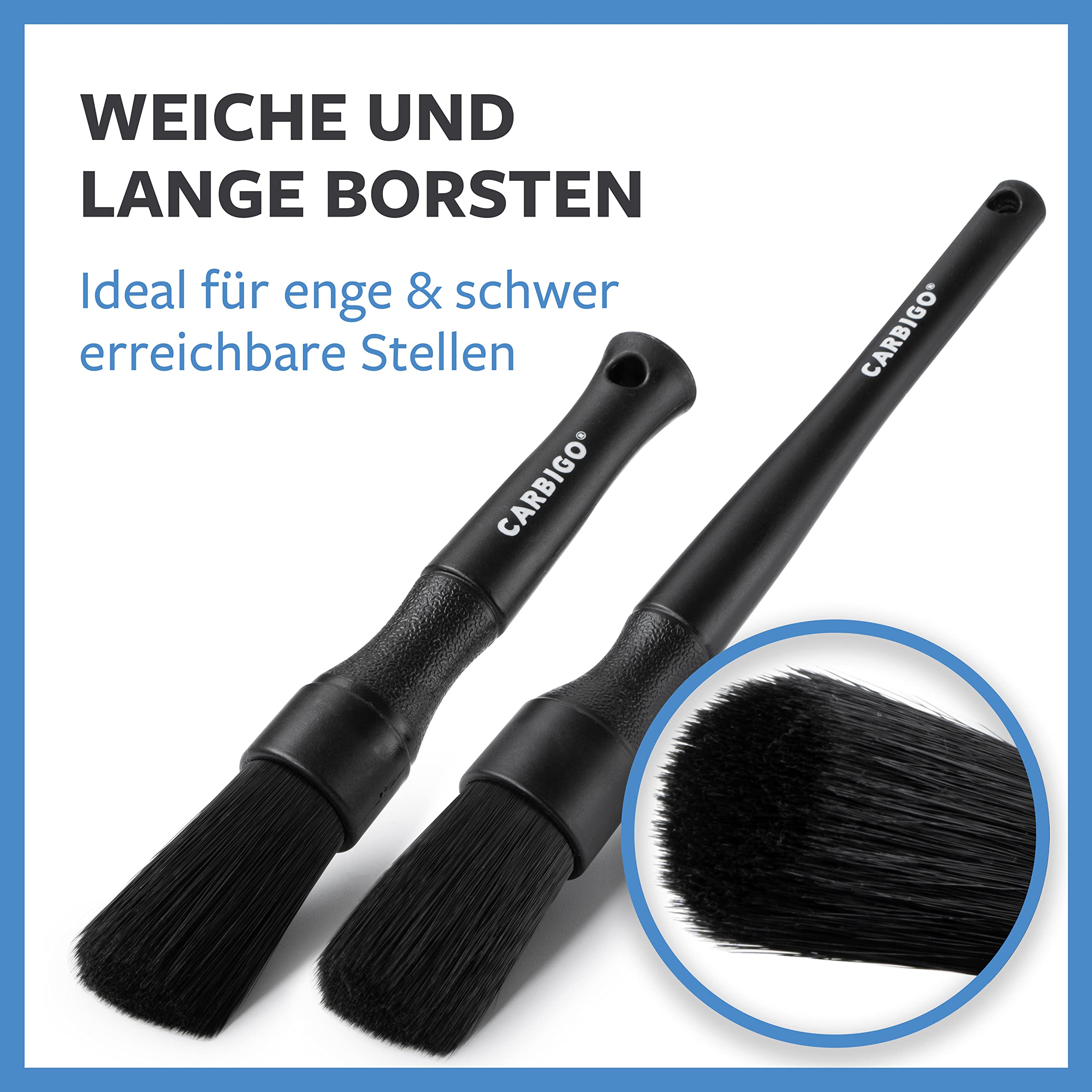 Carbigo Set Di 2 Pennelli Morbidi Per Dettaglio Auto – Professionali Per Interni Ed Esterni, Adatti Per Superfici Delicate, Colore Nero - 2