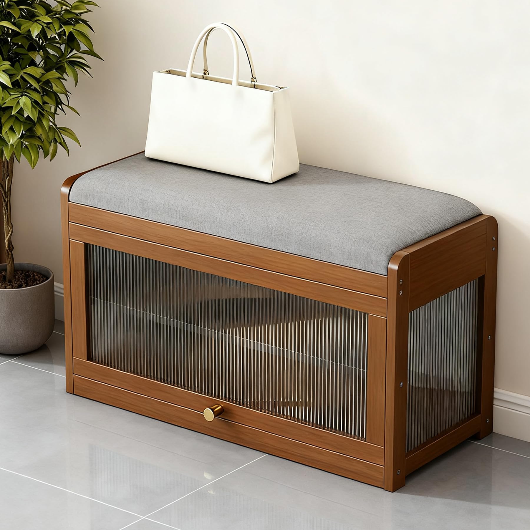 Banc de rangement à chaussures pour un salon chaleureux et ordonné