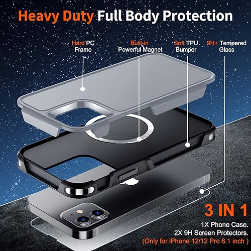 Miniatura 5 de SUPFINE Funda magnética para iPhone 12iPhone 12 Pro, compatible con MagSafe, protección contra caídas de grado militar de 10 pies, 2 protectores de
