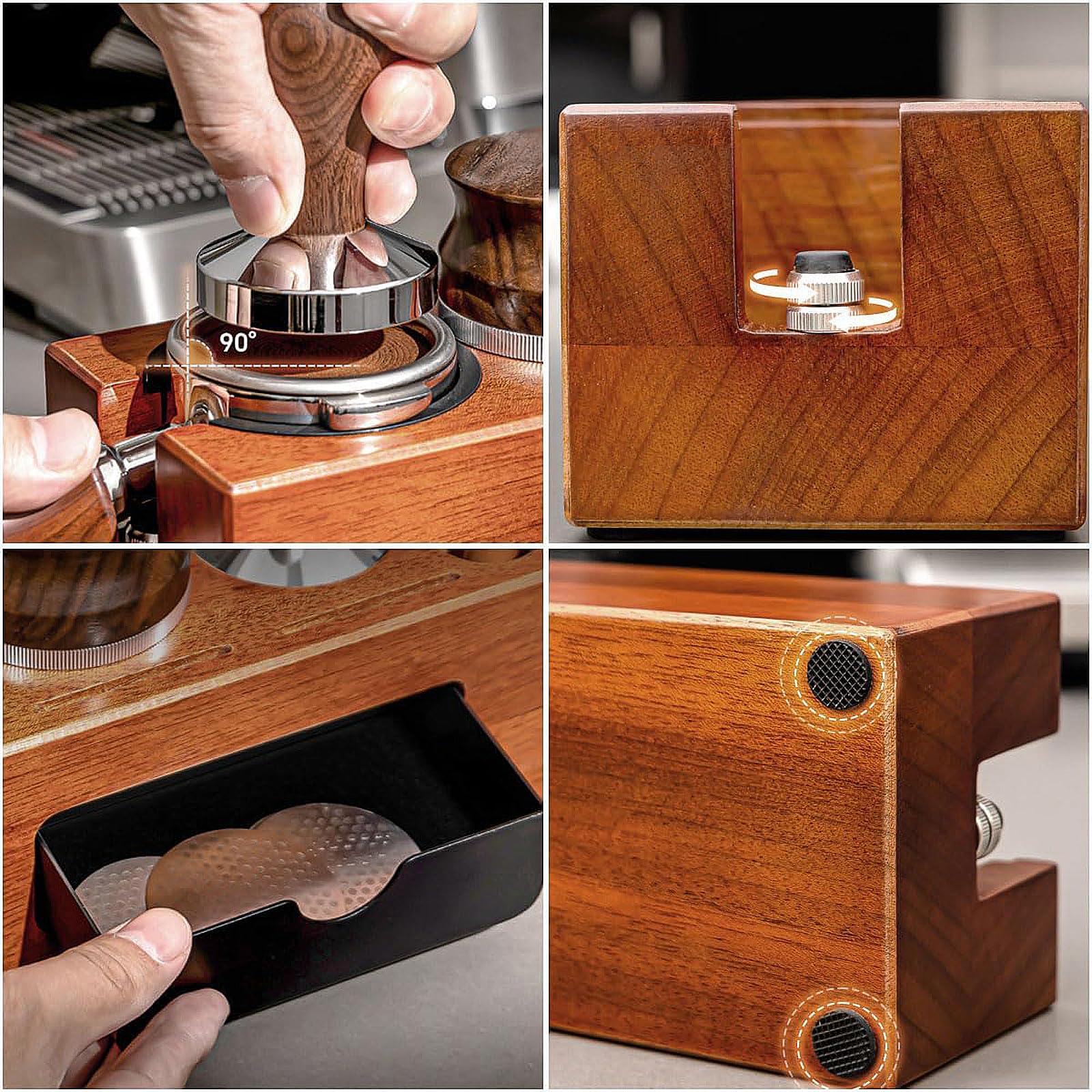 WOOLUCK Tamper Station 51 ~ 58 mm Barista Tampon Station Barista Accessories Coffee House Wood