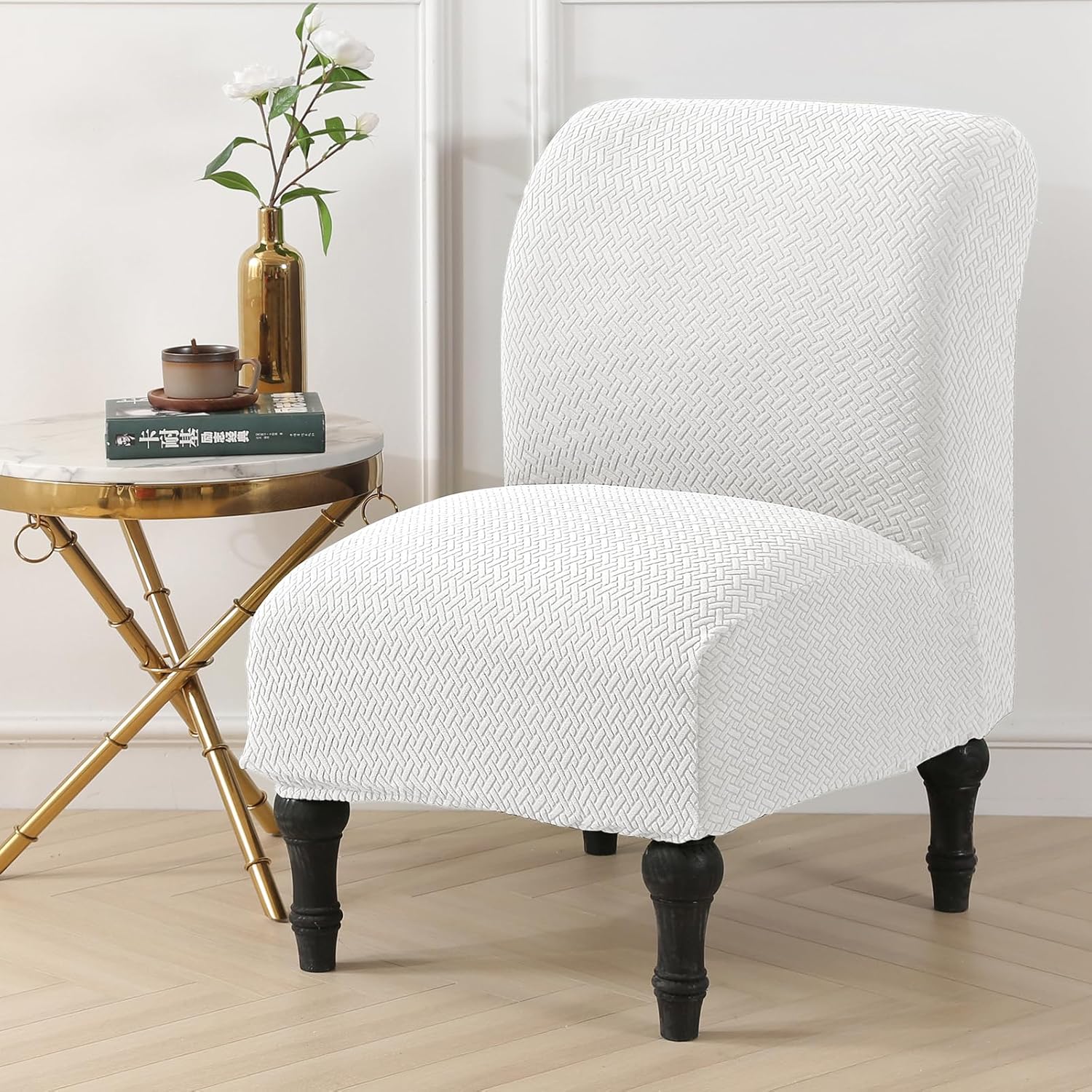 LiveGo Armless Accent Chair Cover Slipcover,Slipper Chair Stretch Spandex Removable for Armless Chair Furniture Protector for Living Dining Room Hotel