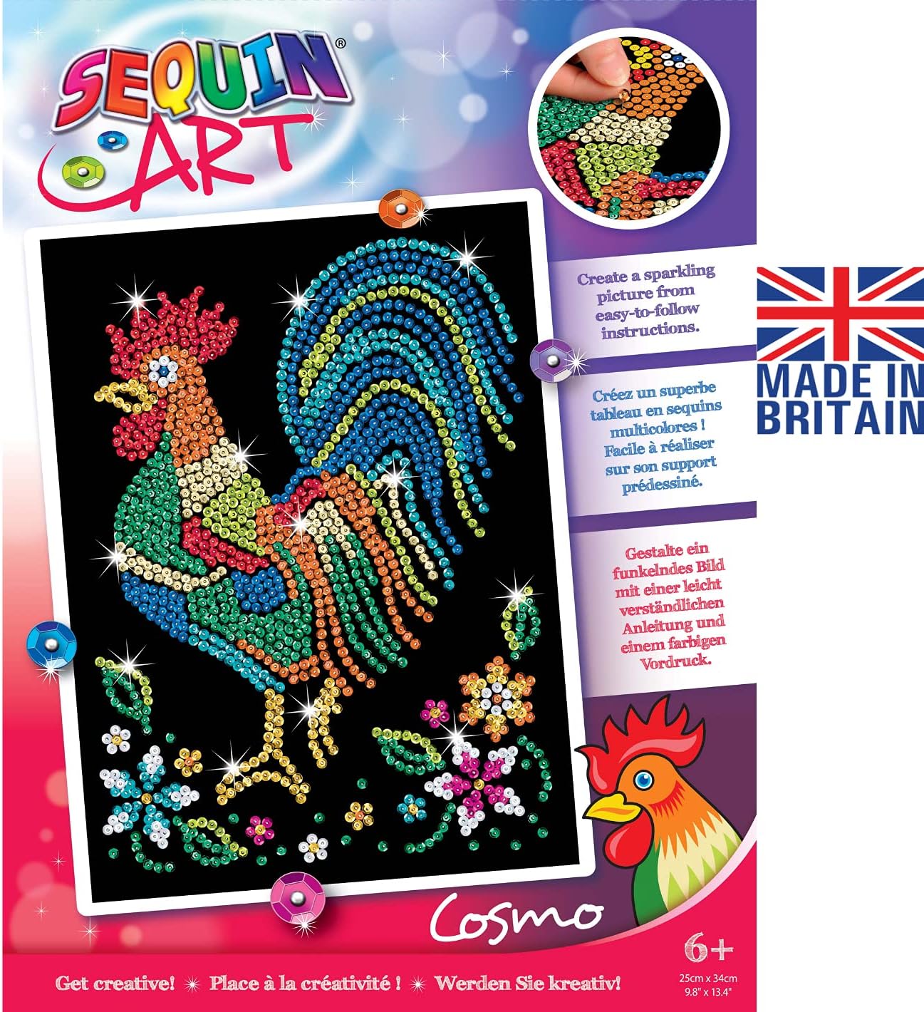 Sequin Art Red Rooster Cockerel, Sparkling Arts and Crafts Kit; Creative Crafts for Adults and Kids