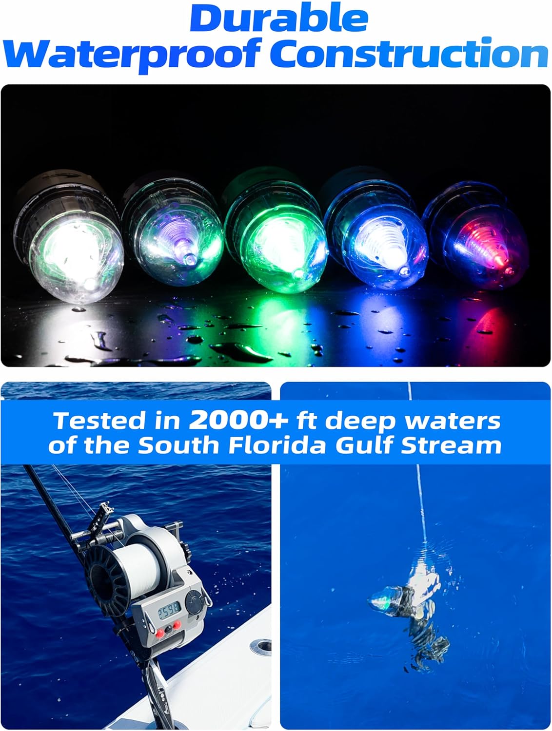 BLUEWING Upgraded Bell Deep Drop Light 3X-5X Brighter LED Underwater Swordfish Fishing Light Super Bright Fishing Flasher