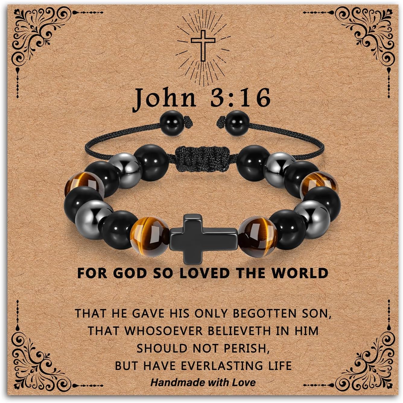 Easter Basket Stuffers Cross Bracelet for Boys, Religious Mens Cross Beaded Bracelets First Communion Confirmation Baptism Easter Gifts for Boys