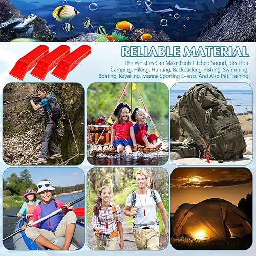 Miniatura 7 de 100 Piezas de Silbatos de Emergencia con Cordón Silbatos de Seguridad y Supervivencia Sonido Fuerte para Seguridad, Camping, Senderismo, Navegación