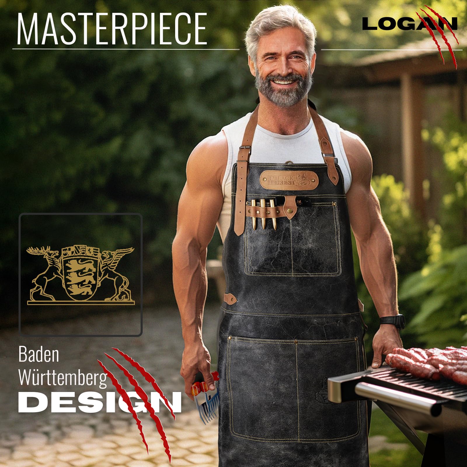 Büffel Leder Schürze Grillschürze BBQ Kochschürze Küchenschürze