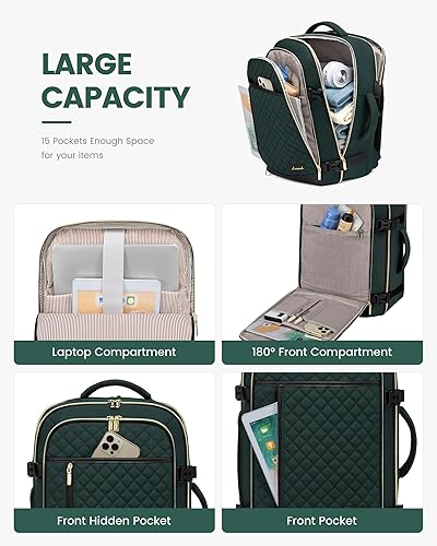 Vista 43 de LOVEVOOK Mochila para laptop para mujer, mochila de viaje, aprobada por aerolíneas de moda, Beige, Mochilas de viaje