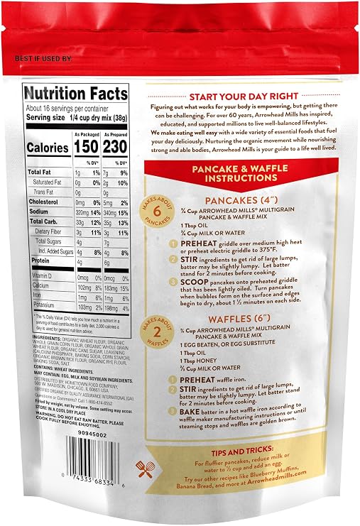 Arrowhead Mills Multigrain Pancake and Waffle Mix, 22 oz (Pack of 2)