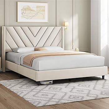 Amazon.com: Yaheetech Queen Bed Frame Upholstered Platform