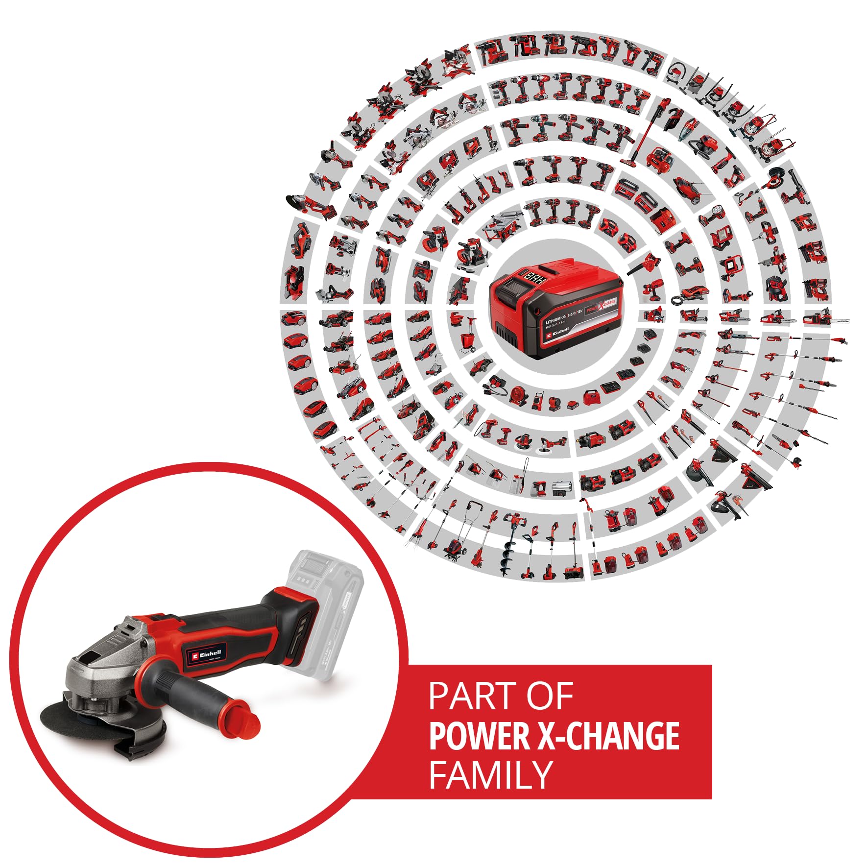 Einhell Akku-Winkelschleifer TE-AG 18/125-2 Li - Solo Power X-Change (18 V, 125 mm Scheiben-Ø, 33 mm Schnitttiefe, Softstart, Trennschutz, ohne Trennscheibe, ohne Akku)