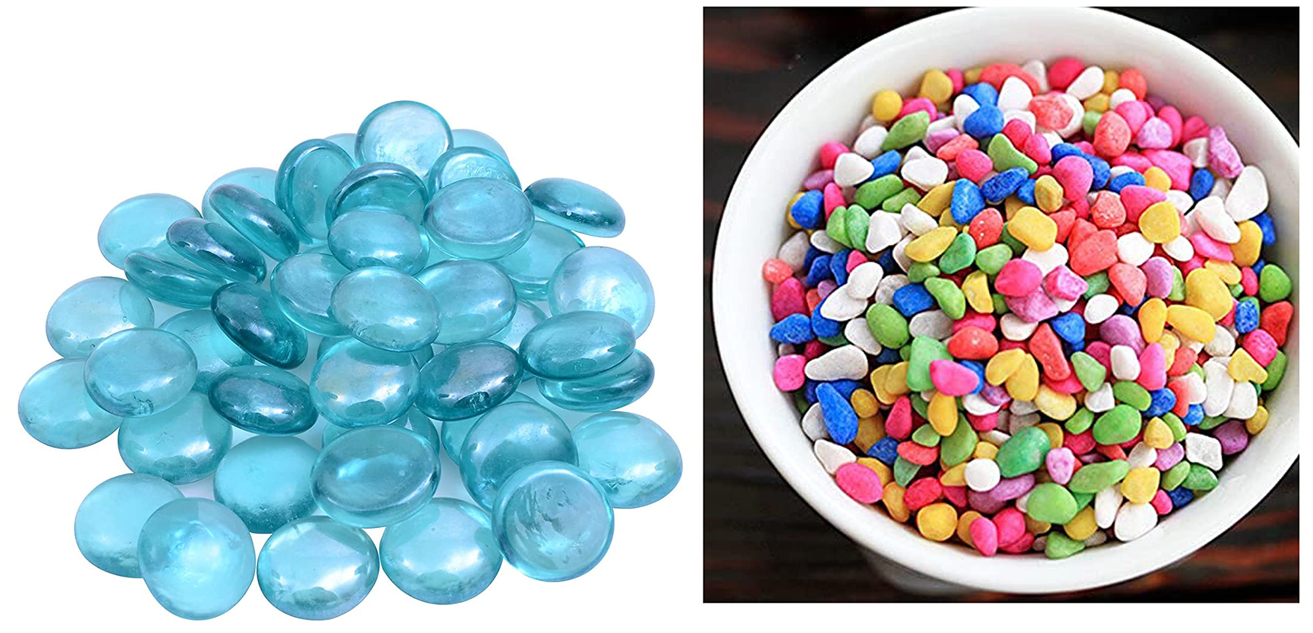 Leafy Tales Glass Pebbles Ocean Blue Color for Home and Garden Decoration, Art and Craft, Aquarium Vase Filler (500 GMS) & Rainbow Colored Pebbles 1 kg (B0BB64NJ2L) Amazon Price History, Amazon Price Tracker