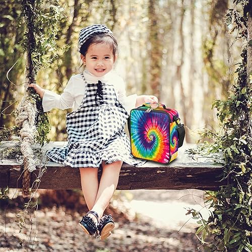 Miniatura 6 de Lonchera con diseño de remolinos con diseño de teñido anudado para niños, bolsa de almuerzo aislada con geometría arcoíris para niños y niñas,