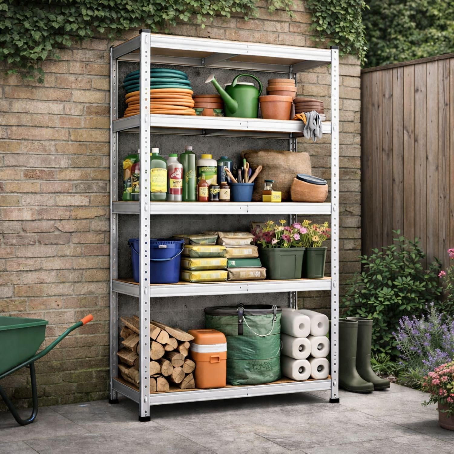 Set 2 Scaffalature in Ferro 150x75x30 cm 5 Ripiani - 175 kg per Ripiano (875 kg Totali) - Scaffale Metallico con Ripiani in MDF - Montaggio ad Incastro - Ideale per Garage, Ripostiglio e Cantina