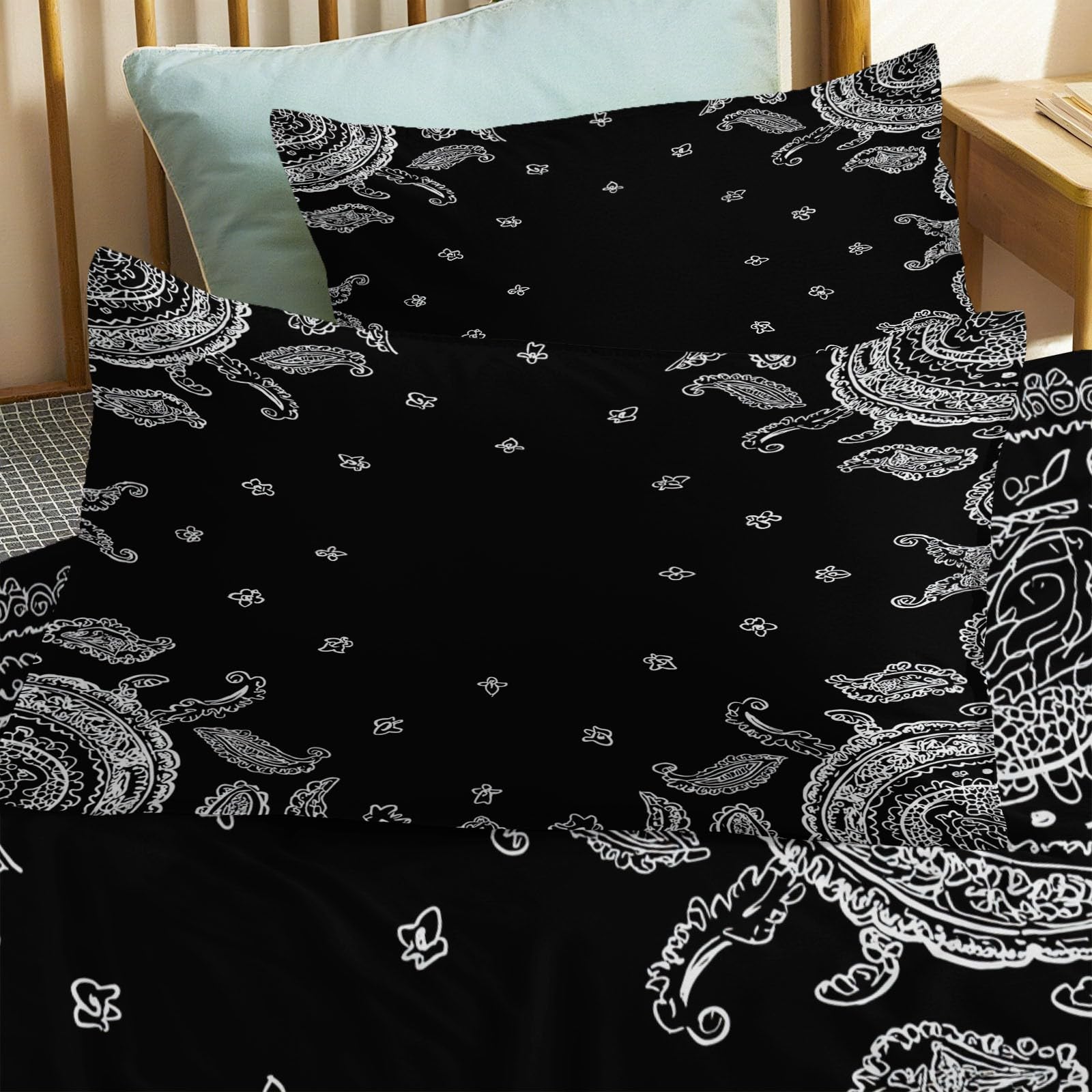 Generico Czarna miękka szczotkowana poszwa na kołdrę z mikrofibry i 2 poszewki na poduszki - Dwustronny elegancki uroczy tradycyjny zestaw pościeli 200 x 200 cm