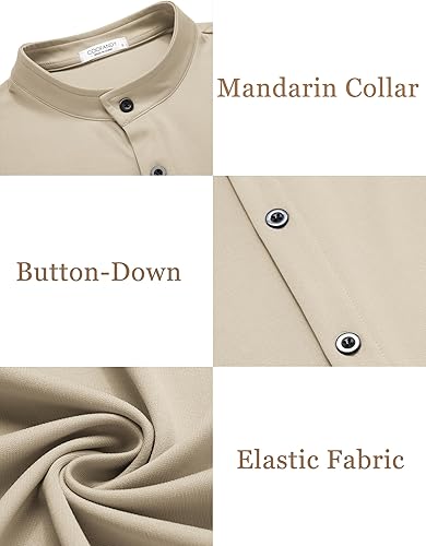 Miniatura 4 de COOFANDY Camisas de vestir con ajuste muscular para hombre, sin arrugas, de manga larga, casuales, con botones