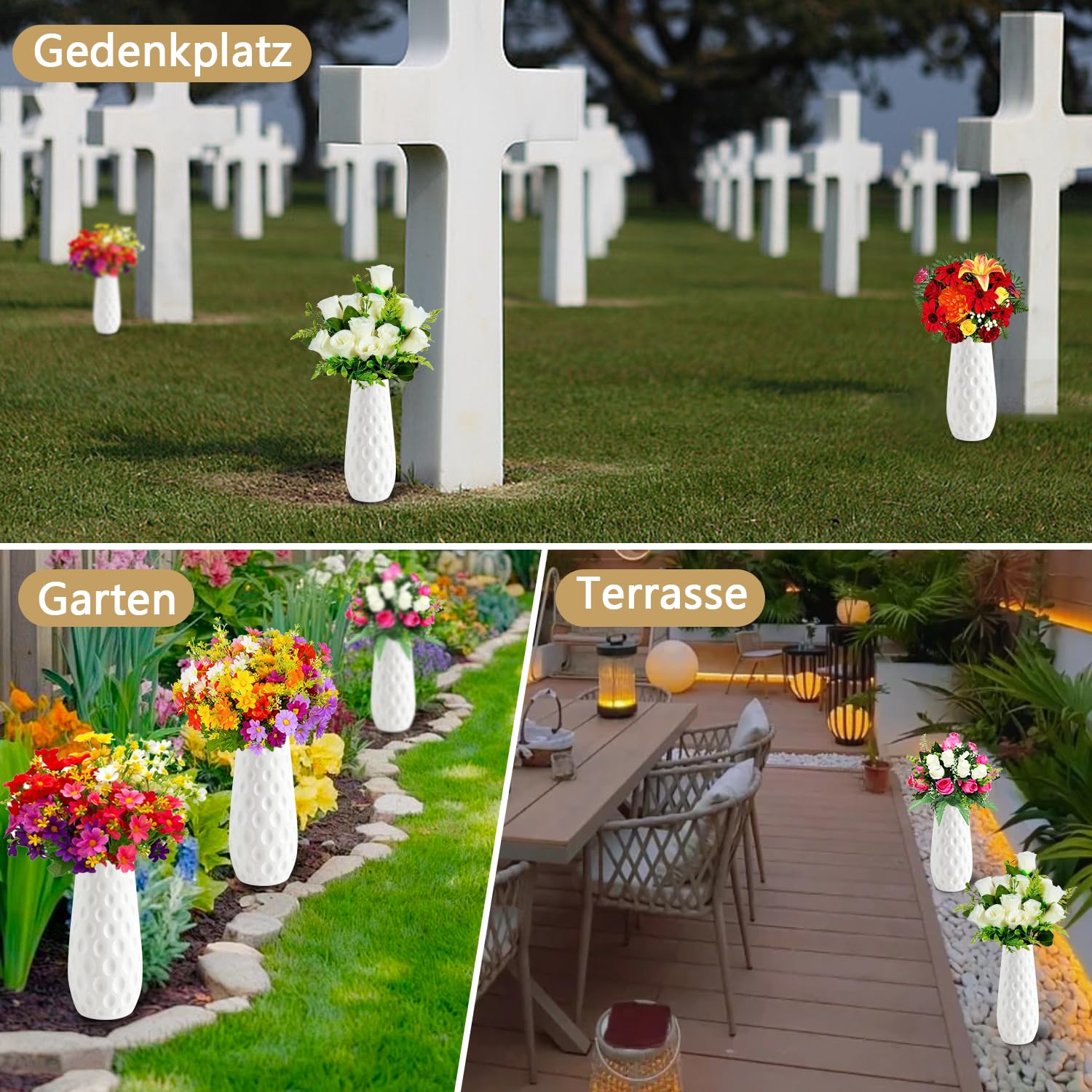 Grabvase mit Erdspieß 2Stk Grabvasen zum Stecken Friedhofsvase Einsatz Grabvase mit Sockel Vaseneinsatz Friedhof Friedhofsvasen Kunststoff Gedenkvasen für Gedenkgeschenke Grabdekoration