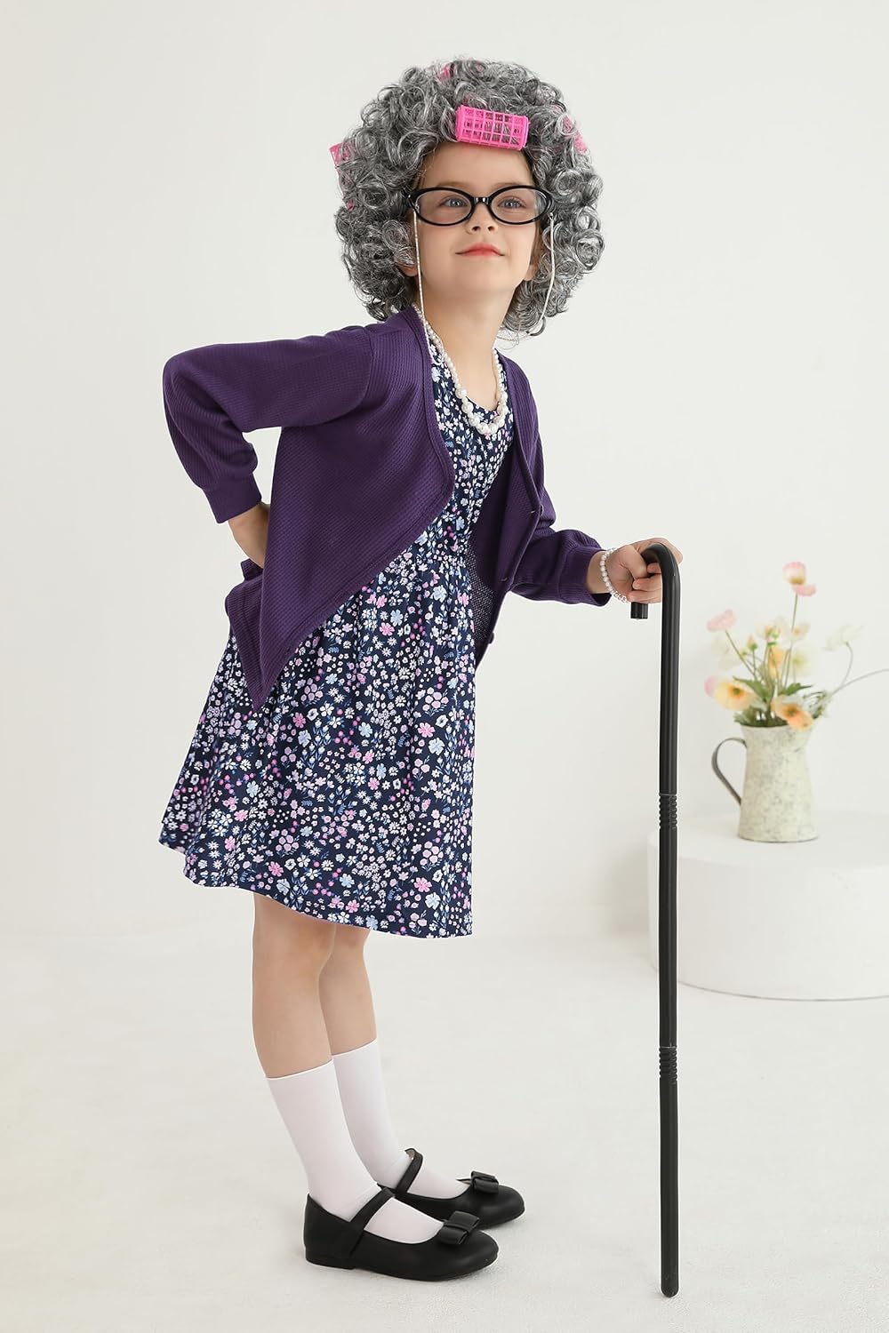 Weixinbuy Old Lady Costume for Kids Girls 100 Days of School Costume Granny Dress Halloween Accessories for Girl - Image 3