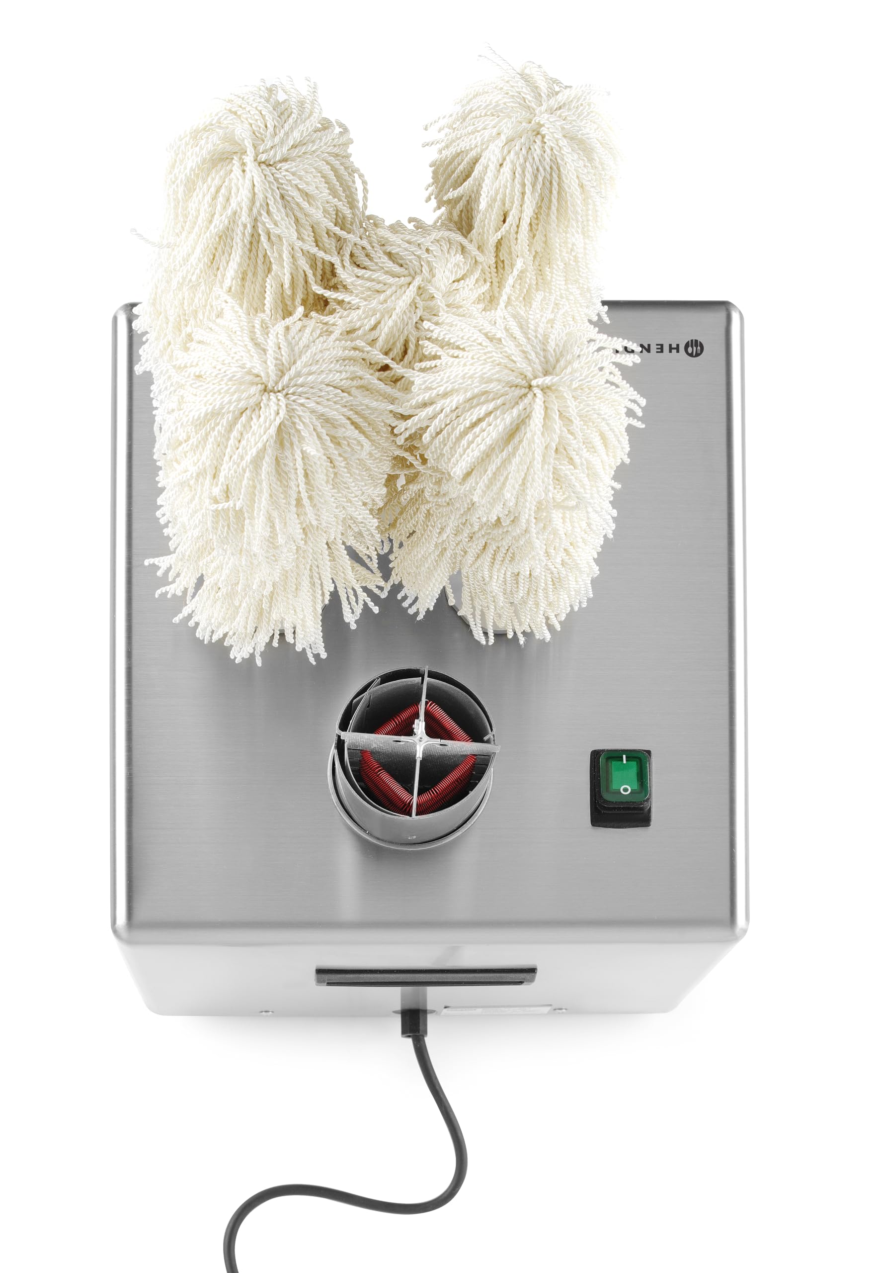HENDI Lucidatrice per bicchieri in vetro, macchina professionale con 5 spazzole rimovibili per la lucidatura e l'asciugatura di bicchieri in vetro, 220-240V, 50/60Hz, 1350W, 330x305x(H)504mm, inox