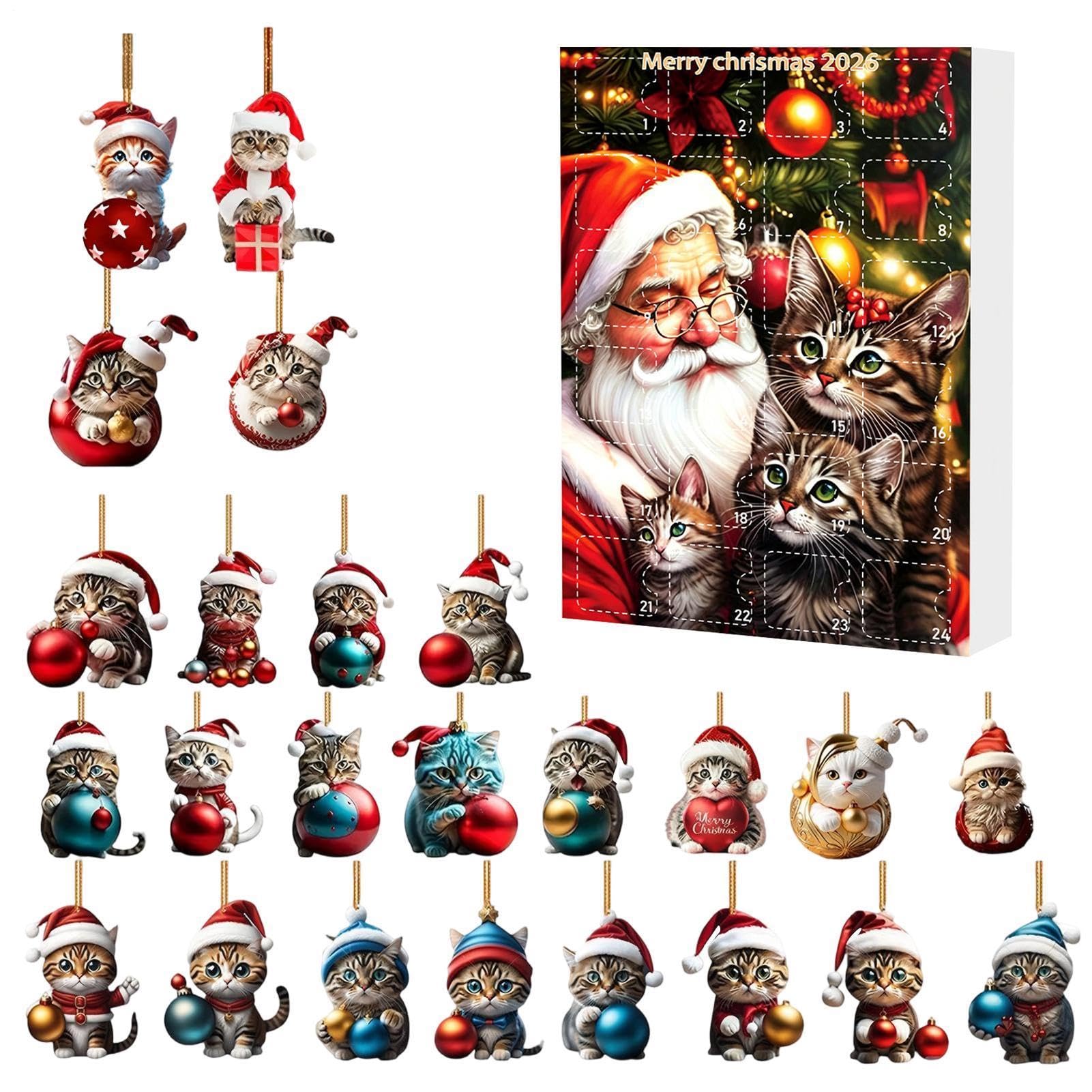 Świąteczny kalendarz odliczający 2026 2D akrylowy kot Merry Christmas