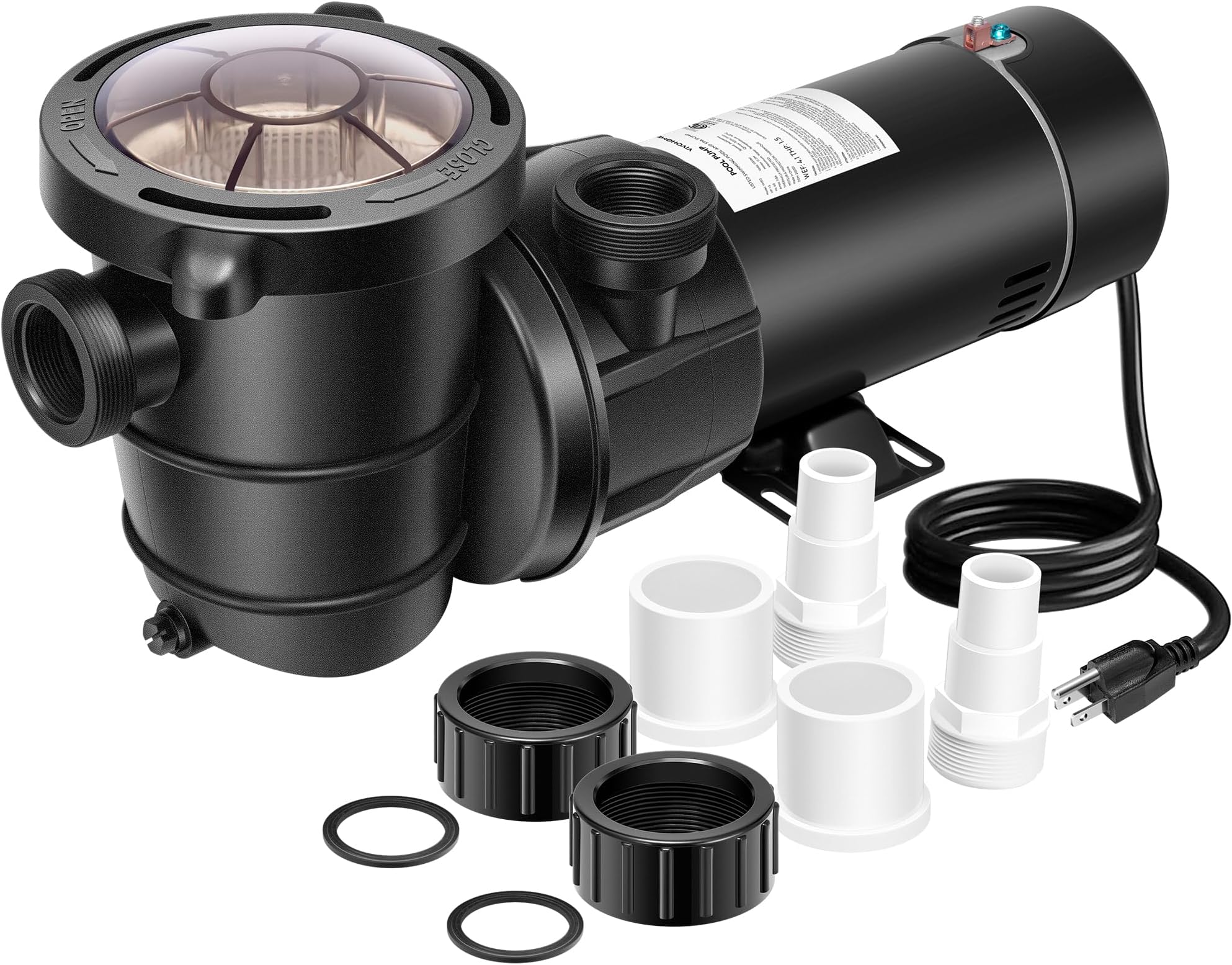 VIVOHOME 1.5 HP 5400 GPH Energy-Saving Above Ground Swimming Pool Pump, 115V 1.5 THP Upgrade Stainless lron Motor Shaft with Strainer Basket, ETL & DOE Certified