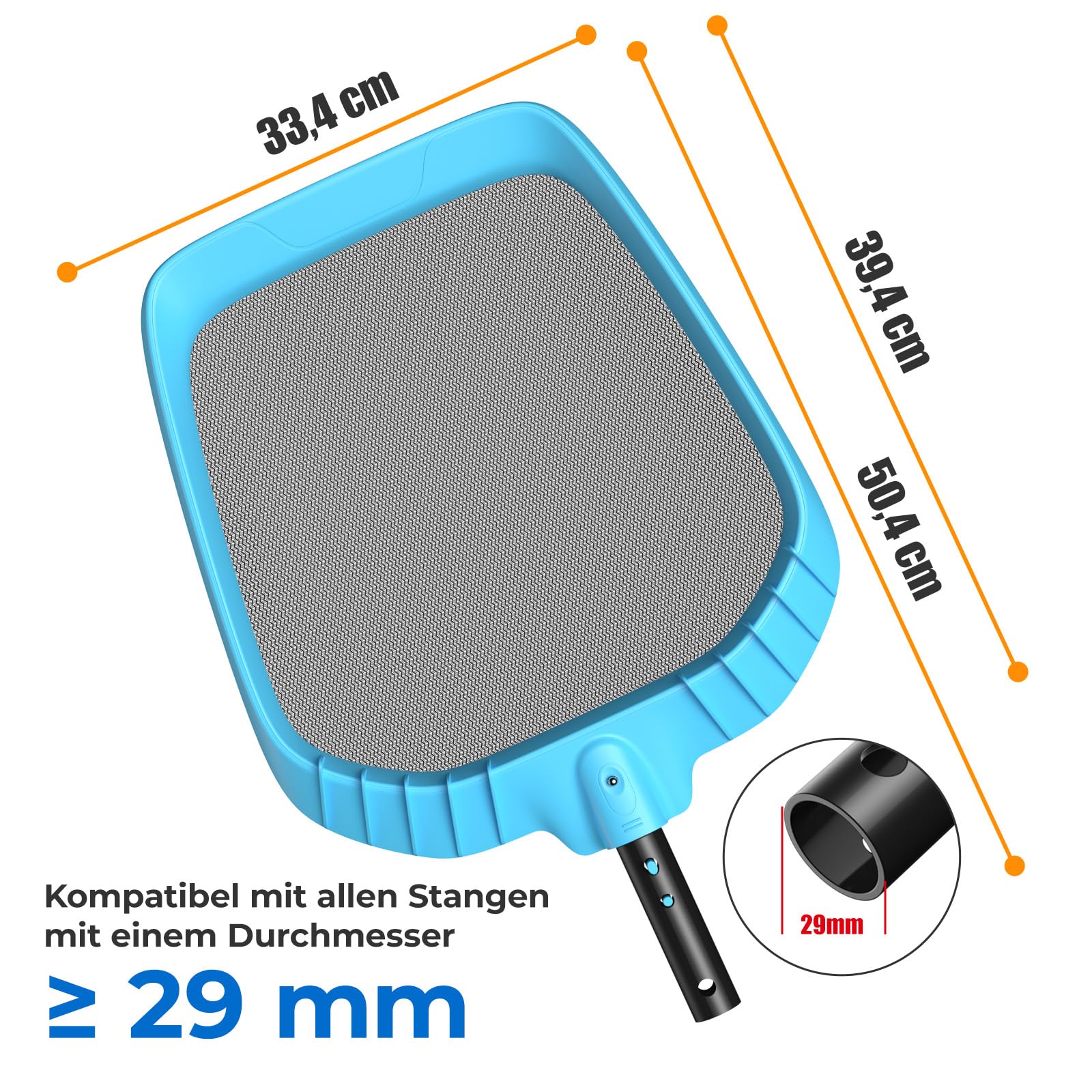 Mowend Pool Kescher, Groß Oberflächenlaub poolkescher mit langlebigem verstärktem Kunststoffrahmen für alle >29 mm Teleskopstangen, Poolreinigung Pool Kescher ohne Teleskopstange