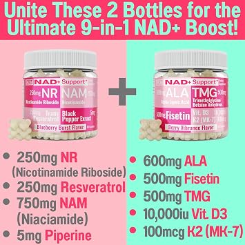 SHIZAM TMG Betaine Alpha Lipoic Acid ALA D3 Fisetin Gummies, Tri-Methylglycine trimethylglycine R-Alpha NAD+ Plus + HCL Supplements, Mitochondrial Senolytic Activator, NR Capsules Powder 600mg 1000mg