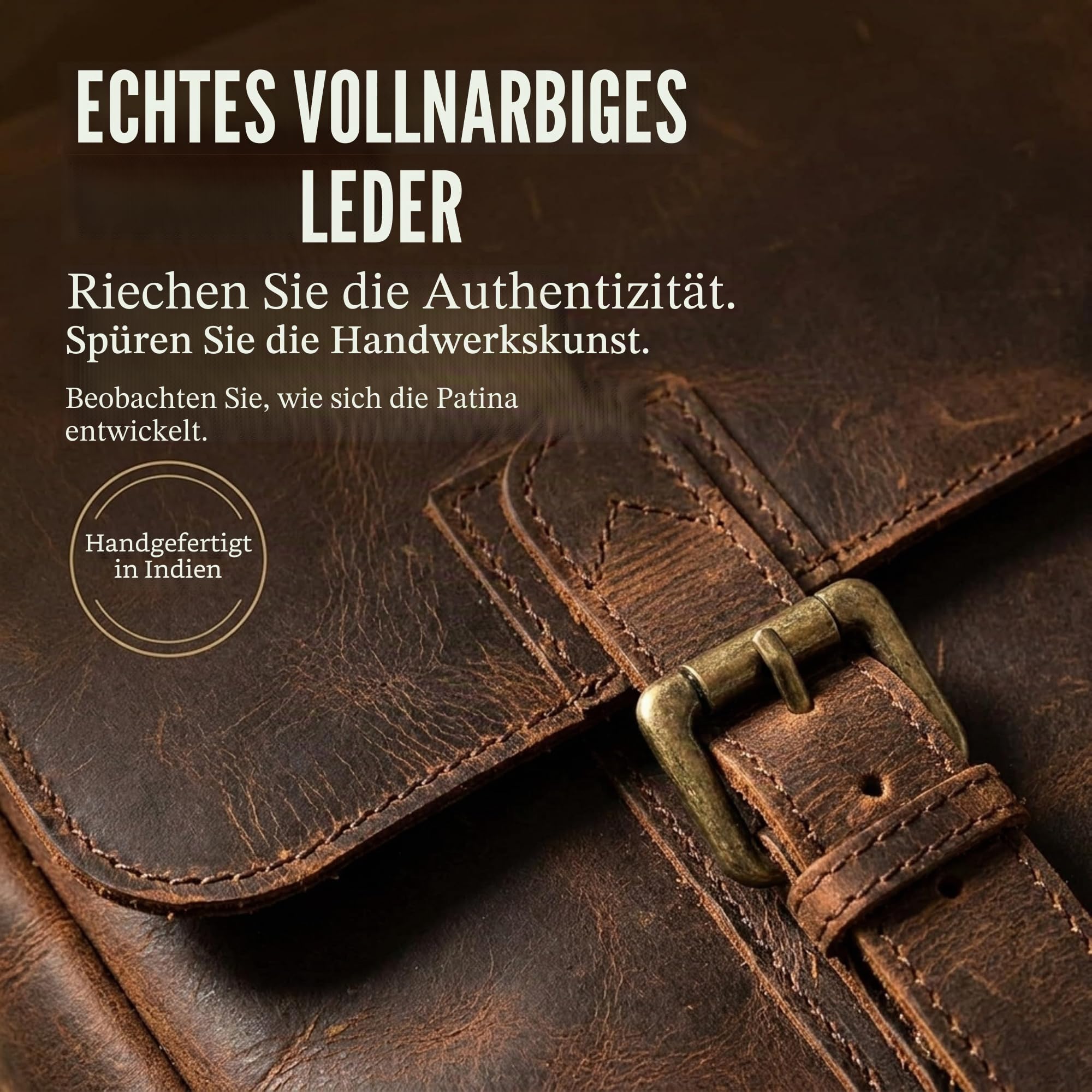 moonster Aktentasche Herren Leder - Handgefertigte Laptoptasche 16 Zoll aus Büffelleder, Messenger Bag mit gepolstertem Fach, Umhängetasche für Damen & Herren, Lehrertasche Braun Rustikal
