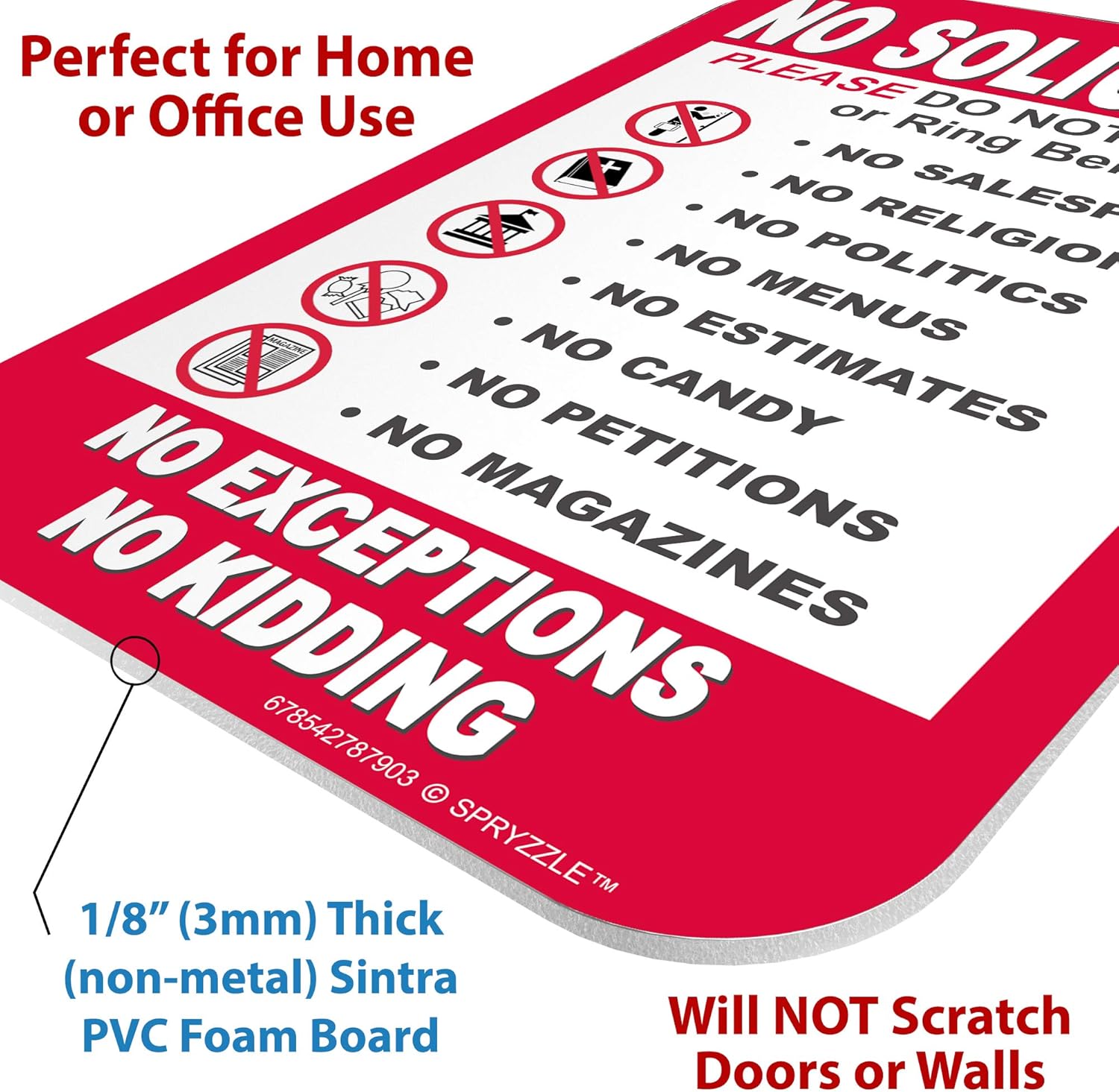 No Soliciting Signs for Home, No Soliciting No Exceptions Please Do Not Knock or Ring Doorbell, 6" x 9" Door/Wall Sign No Rust PVC, Easy to Mount with Included Adhesive