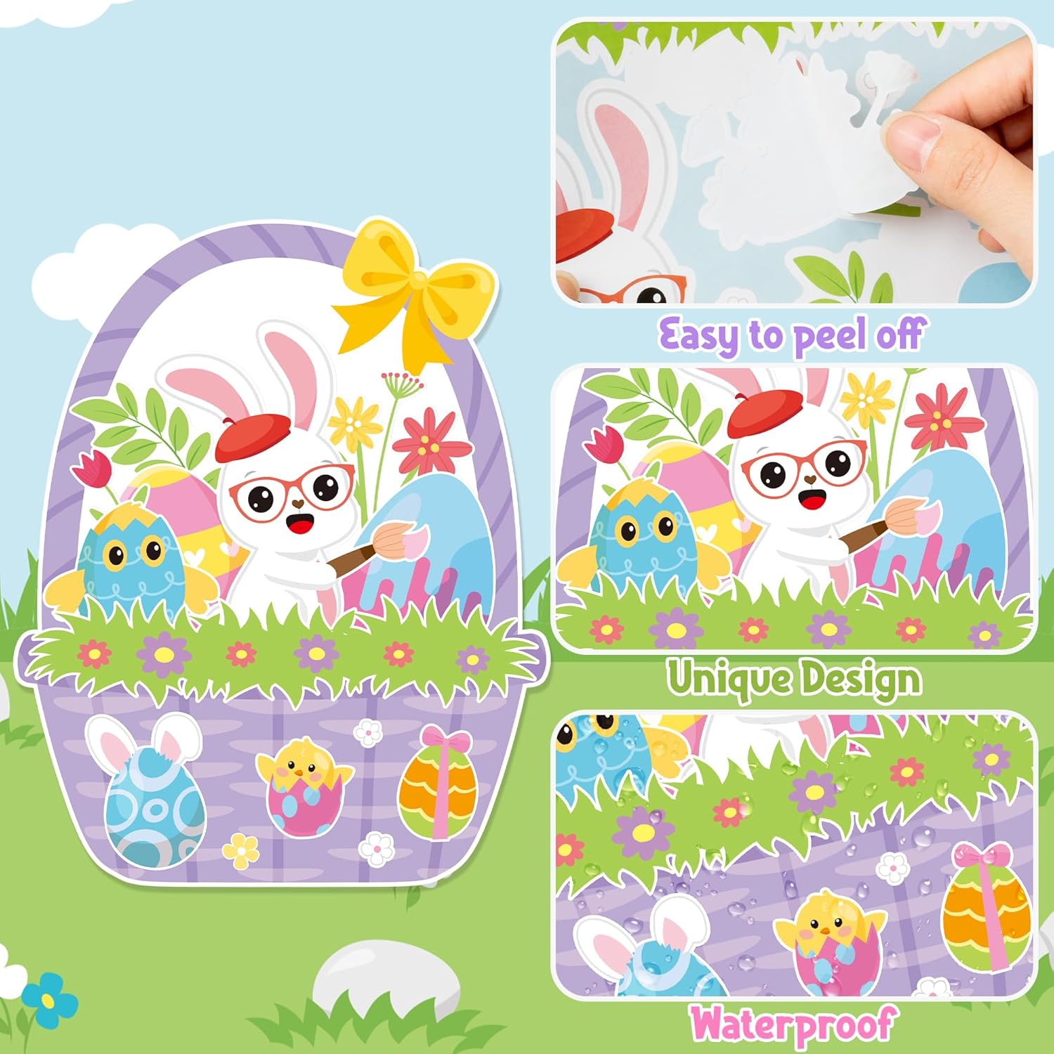 CY2SIDE Easter Basket Scene Stickers - 12 Sets of Easter Theme Basket Stuffers for School Activity Make Your Own Egg Rabbit Scene Stickers Spring Party Supplies