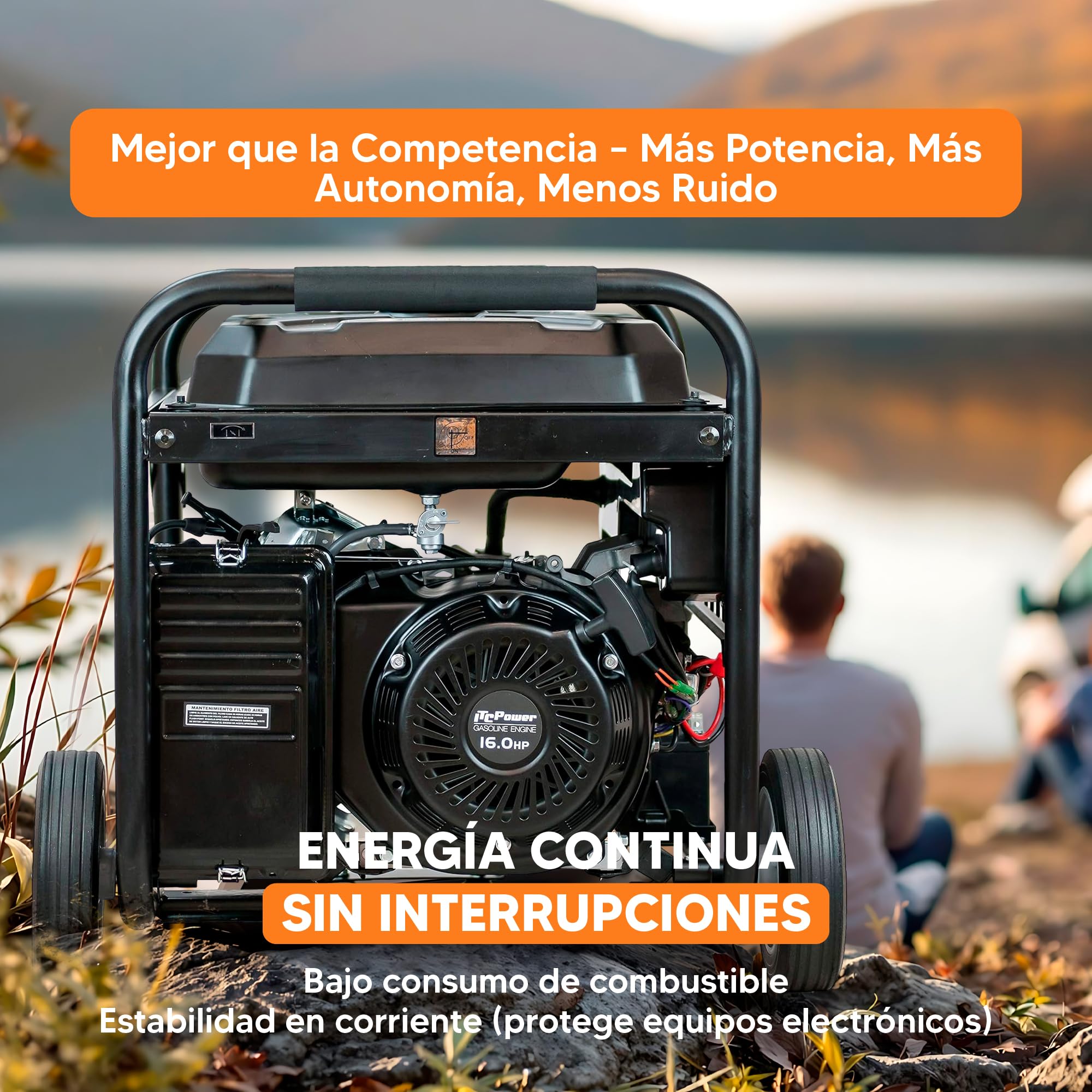 ITCPower Generador Gasolina 7500W con Autonomía 18h - Generador Eléctrico Profesional con Arranque Eléctrico - Estabilidad de Voltaje con Sistema AVR - Generador Silencioso con Kit de Ruedas