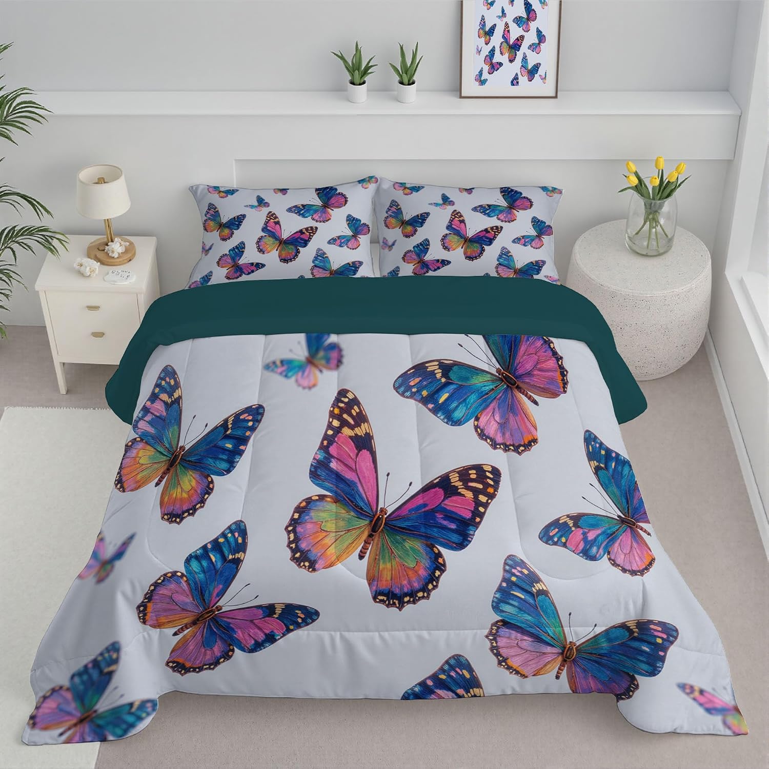 White 68" x 86" Duvet, Reversible Coverless Children Boys Girls 2 Duvet, Twin Washable Quilt 7.5 Tog for All Seasons, Cartoons Insects Comforter with 1 Pillowcases