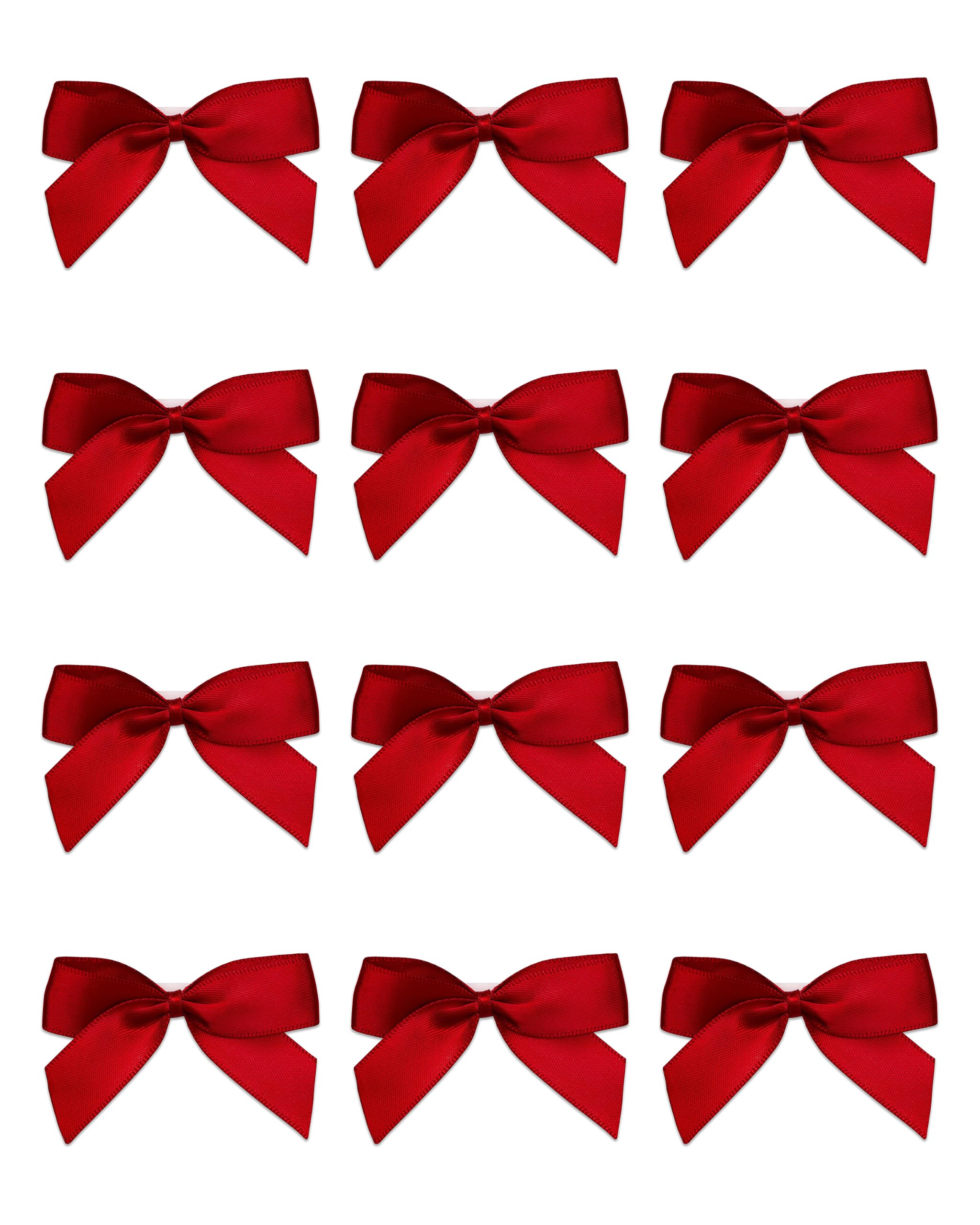 Italian Options Small Satin Ribbon Bows, Self Adhesive Bow Decorations for Crafts, Gift Wrap, Hampers, Hair Bows, Wedding Stationery, Floristry, Christmas, Cakes, Crafting, Ruby, 24 Pack, 5 cm