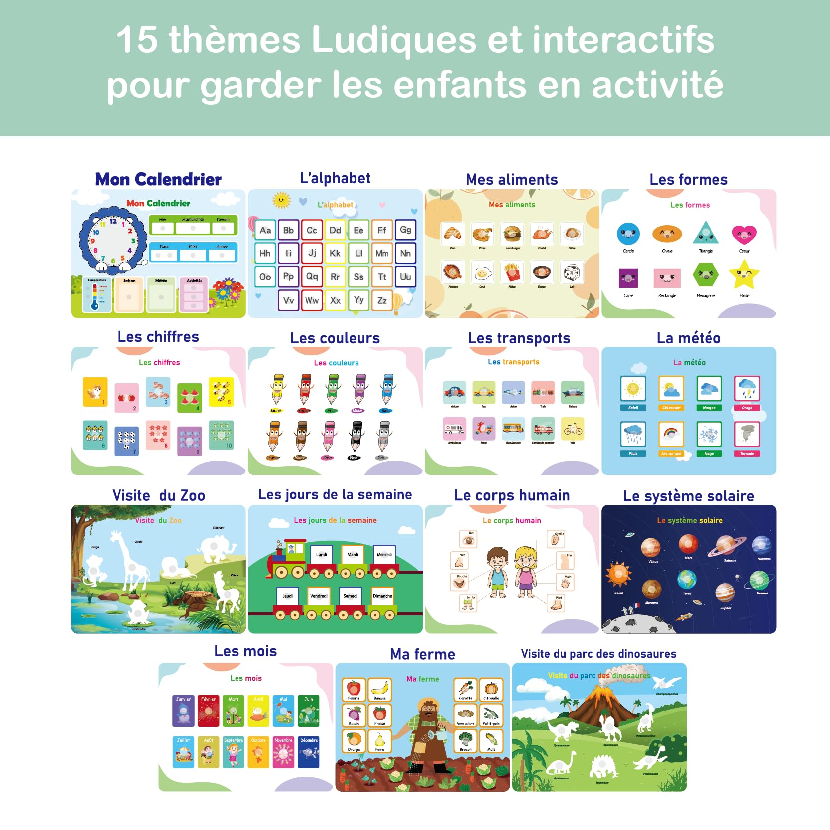MARAYAN Quiet Book Montessori - Livre Activites Enfant 2 3 4 5 Ans, 15 Themes Educatifs en Francais, Motricite Fine & Alphabet, Cadeau Fille Garcon Anniversaire Noel Voyage, Busy Book, Jouet Sensoriel