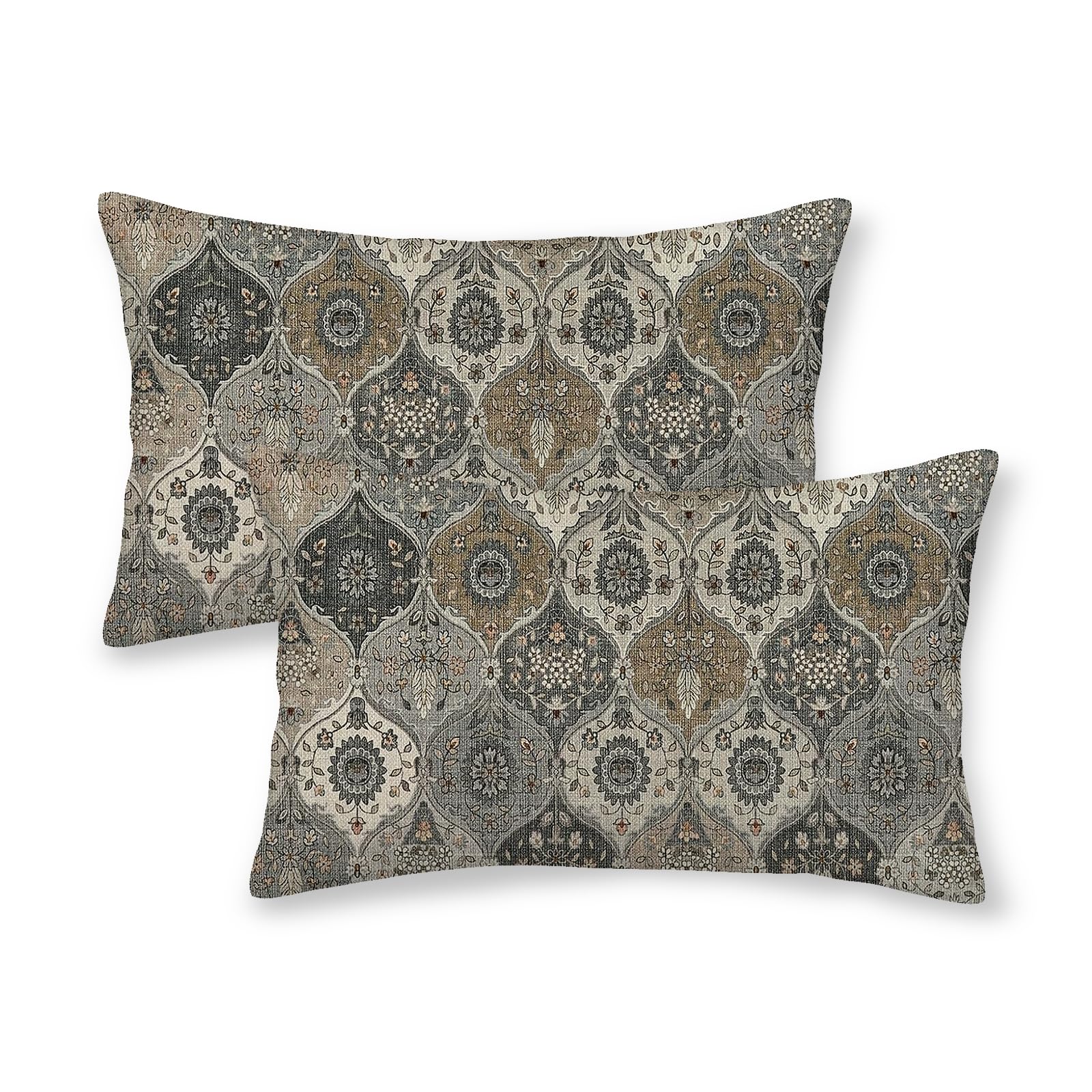 Black Grey Boho Pillow Covers 12x20 Inch 2 Pcs Vintage Gray Carpet Pattern Bohemia Decor Throw Pillows Retro