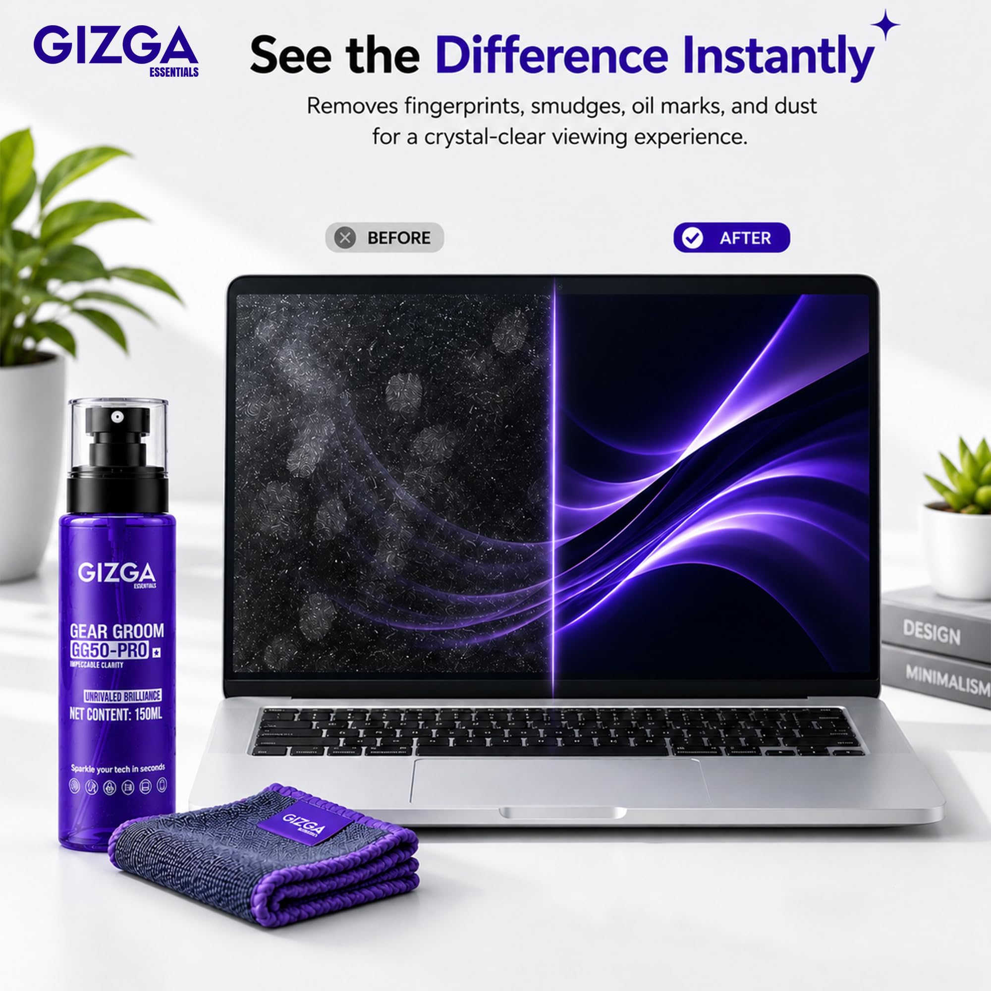 Gizga Pro Series 3-in-1 Cleaning KIT - 150ml Cleaning Spray, Microfiber Cloth & Cleaning Brush| Safe Screen Cleaner for Laptop, PC, Smartphone, Tablet, DSLR Camera Lens, Binocular, Keyboard, Gadgets 4