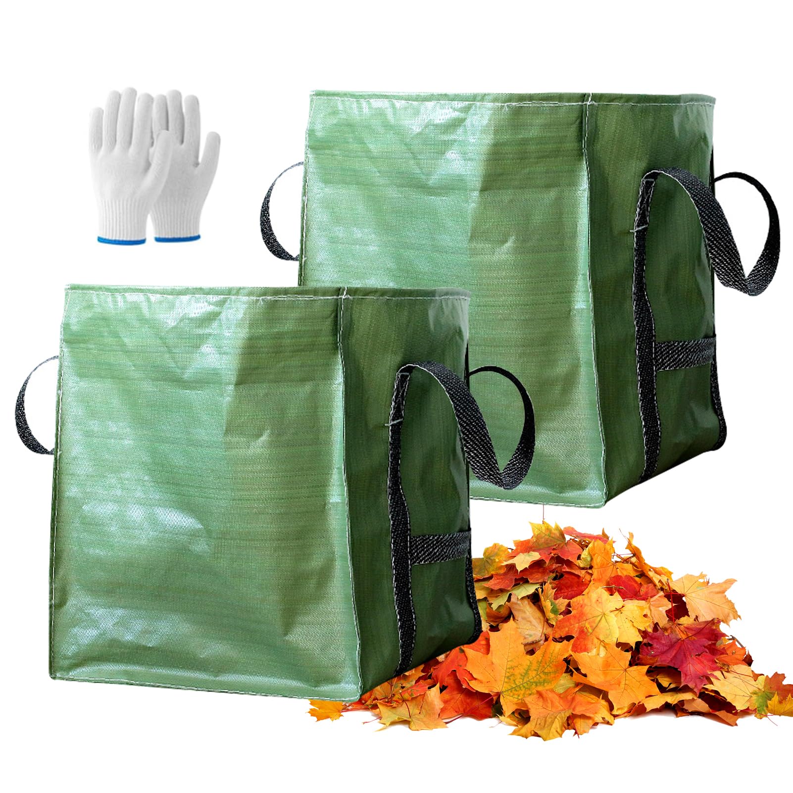 2 Bolsas de Basura de Jardín, 150 l, Bolsas de Jardín Reutilizables Resistentes, Tela Industrial y Asas, Bolsas de Basura de Jardín para Recoger Residuos de Plantas, Hierba y Hojas