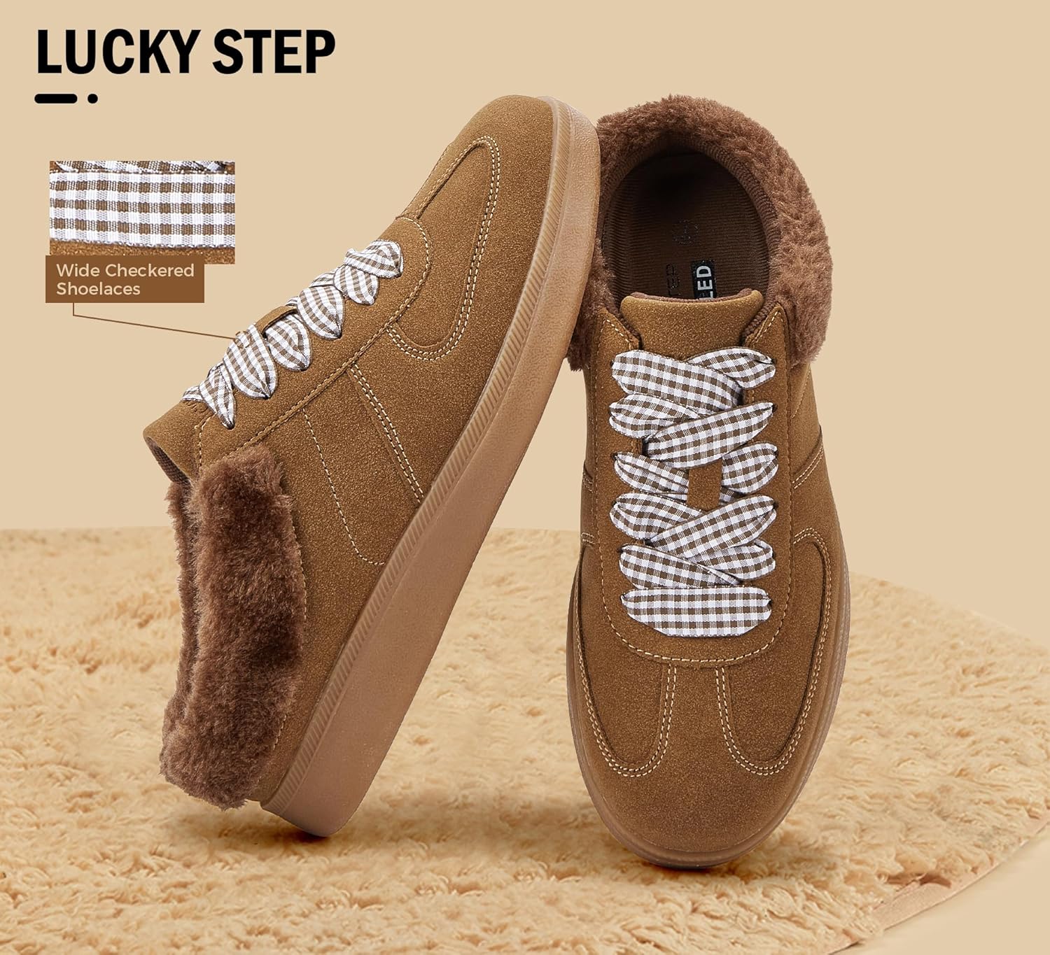 LUCKY STEP Women's Mule Fashion Sneakers Fur Lined Classic Retro Casual Shoes Slip On Backless Comfy Winter Tennis Walking Anti Slip Sneaker - Image 5