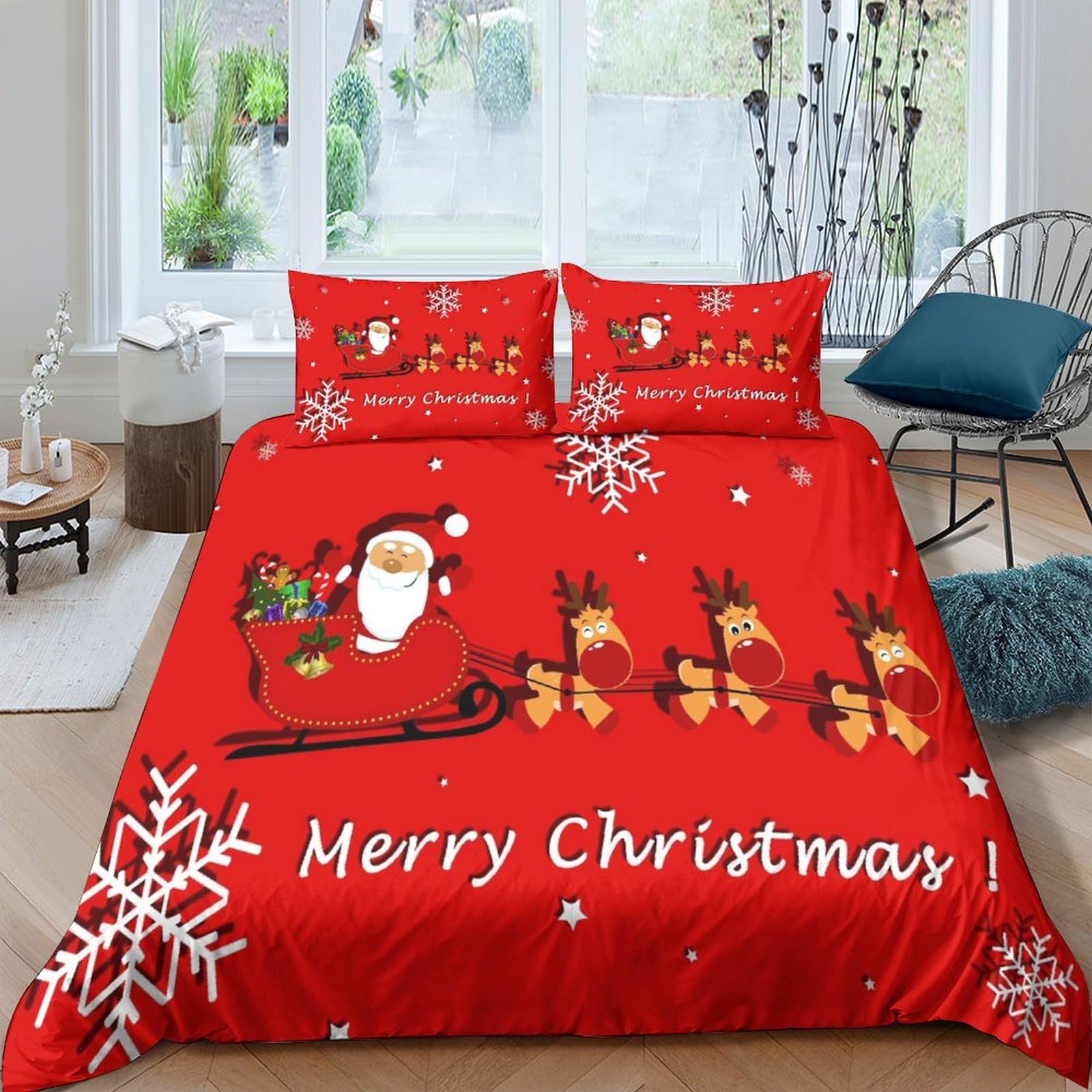 Housse de couette Père Noël 3D parure de lit 3 pièces microfibre 200x200cm