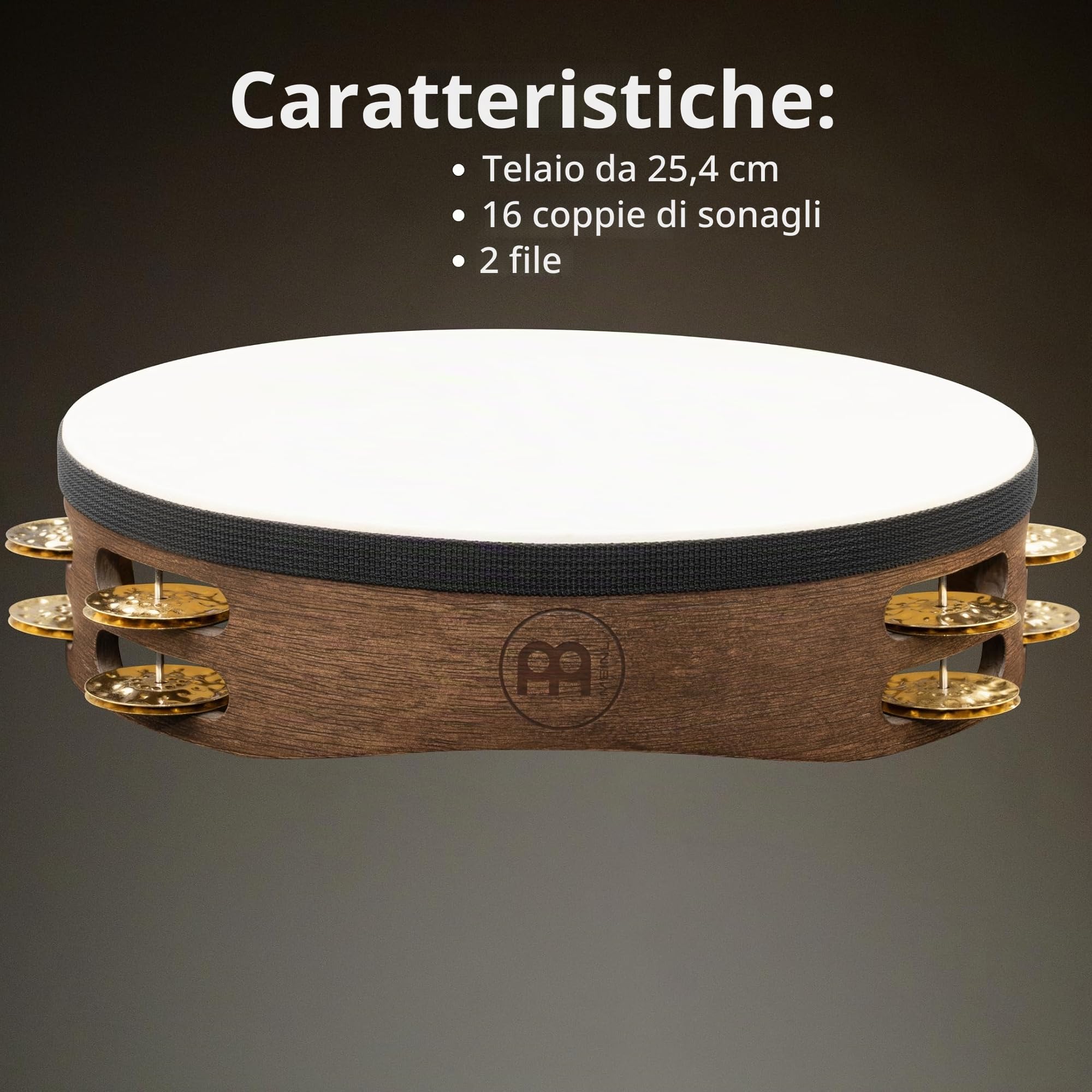 Meinl Percussion TAH2V-WB - Tamburello in legno con testa di pelle di capra e 2 file di sonagli in ottone nel telaio, diametro: 25,40 cm (10''), colore marrone noce