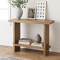 Nathan James Virgo Light Brown Farmhouse Console Sofa Table - 2-Tier Wood Storage for Entryway, Hallway, Living Room (Easy Assembly)