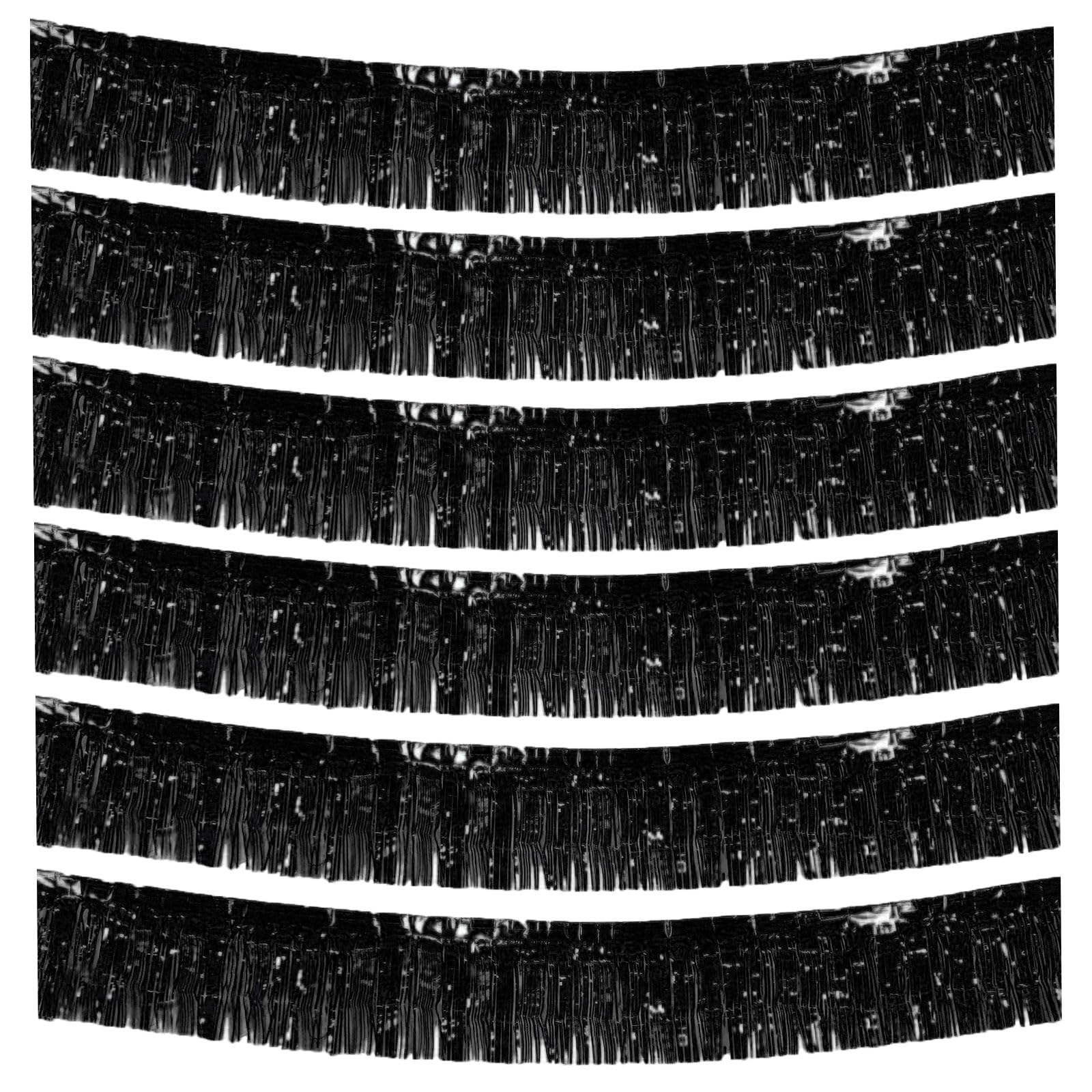 6 Packs 10 Feet Foil Fringe Garland Metallic Foil Tinsel Fringe Garland Wall Hanging Fringe Banner for Parade Floats, Wedding, Christmas，Birthday Party Halloween Decor (Black)