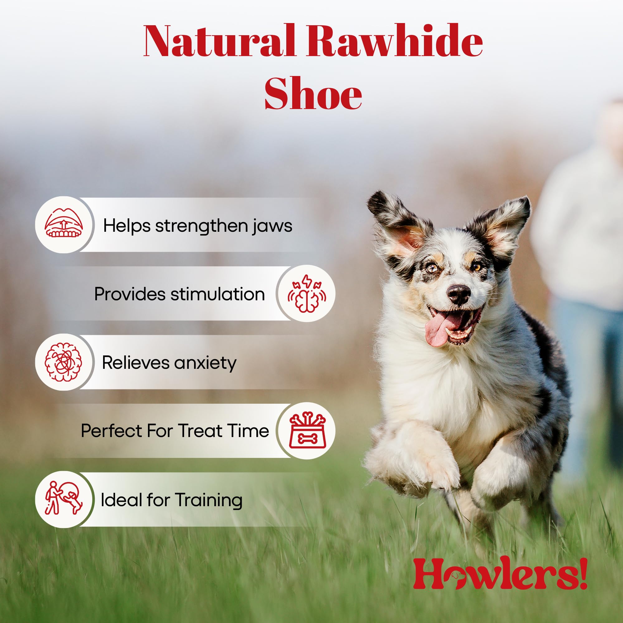 HOWLERS 12.5cm Pack de 20 Zapatos Masticables Naturales para Perros | Zapatos de Rawhide Hechos con 100% Piel Natural | Masticables de Larga Duración para Perros