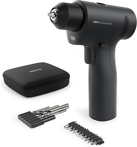 HOTO Taladro eléctrico sin escobillas de 16 V, 50 N·m de alto par con pantalla inteligente, modo automático y luz LED, 10 brocas, 5 brocas,