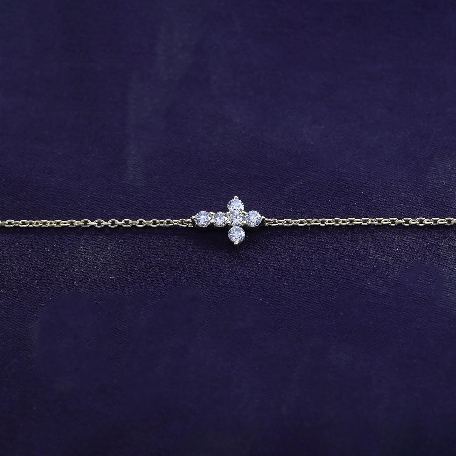 Cross Bracelet for Women | 2MM Round Lab Grown Diamond Or Moissanite Charm Link Chain Bracelet | 14K Gold Over Sterling Silver Christian Religious Jewelry Size-6.00" To 8.00"