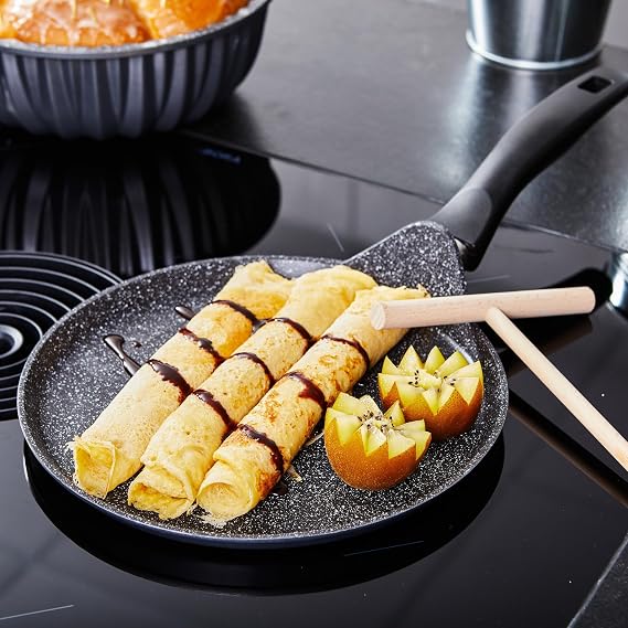 STONELINE 25cm Crepe pan, H 1,7cm, with Wooden Crepe Roller, unmounted Handle