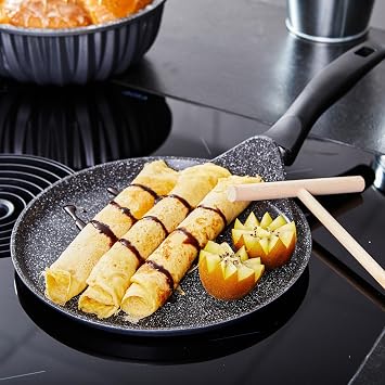 STONELINE 25cm Crepe pan, H 1,7cm, with Wooden Crepe Roller, unmounted Handle