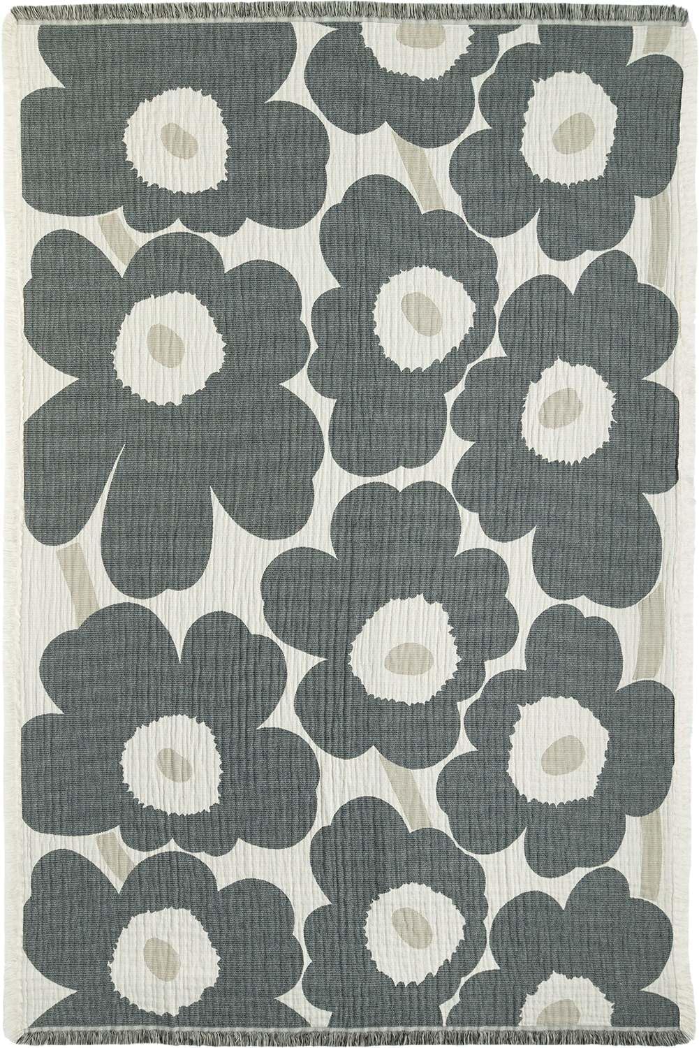 MARIMEKKO Unikko Blanket 130 x 180 cm, Anthracite/Ecru, Wool/Cotton